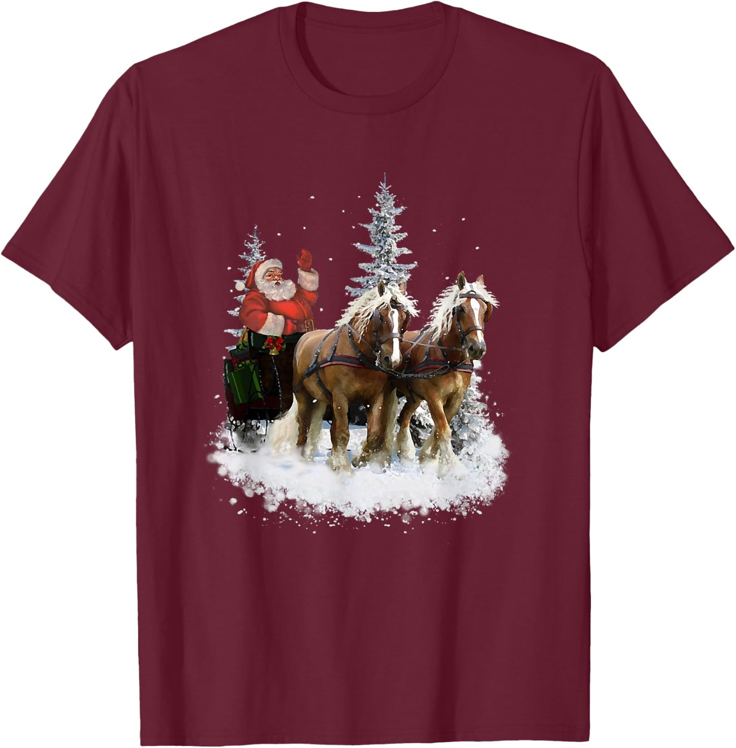 Santa Sleigh Ride - draft horses (C) T-Shirt - T-Shirt | Maroon