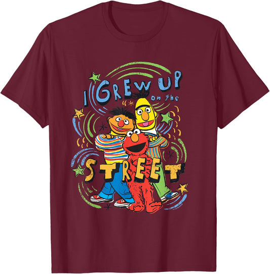 Sesame Street I Grew Up on the Street T-Shirt - T-Shirt | Maroon