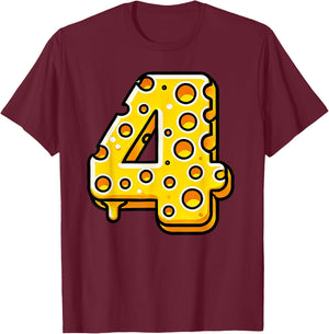 Happy 4th Birthday Cheese 4 Years Old Number Boys Girls Kids T-Shirt - T-Shirt | Maroon