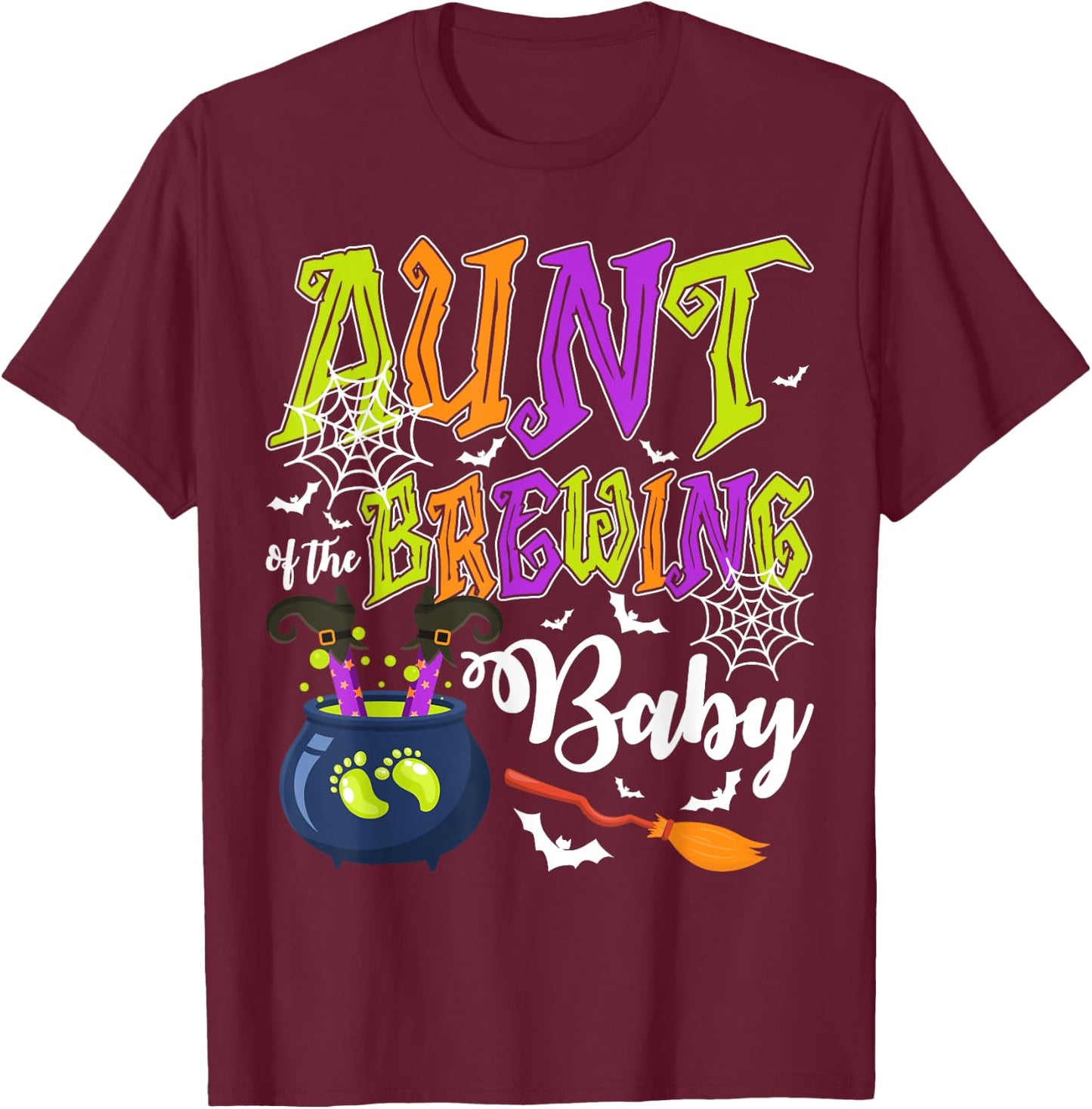 Aunt of Brewing Baby Matching Family Halloween Baby Shower T-Shirt - T-Shirt | Maroon
