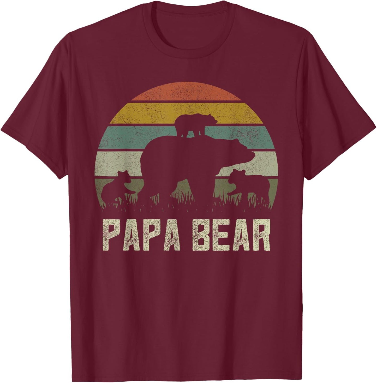 Lustige Papa Bär Shirts, Cub 3 Kinder Vatertag Opa T-Shirt - T-Shirt | Maroon