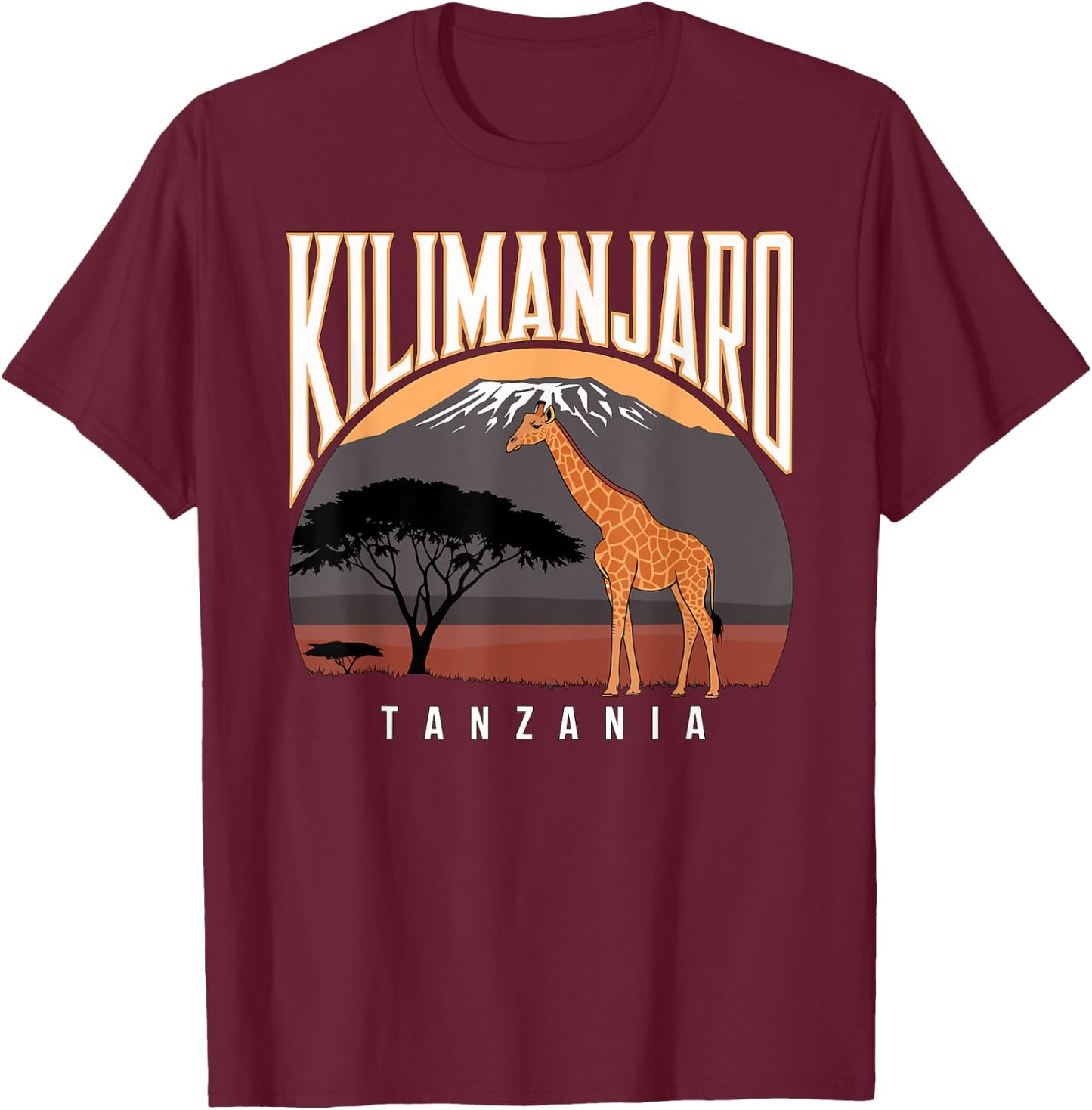 Kilimanjaro Tanzania, Fun Africa Safari Giraffe , Black, S T-Shirt - T-Shirt | Maroon