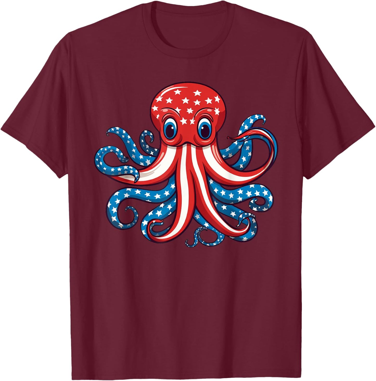 Octopus American Flag 4th of July Day Octopus Gifts Women T-Shirt - T-Shirt | Maroon