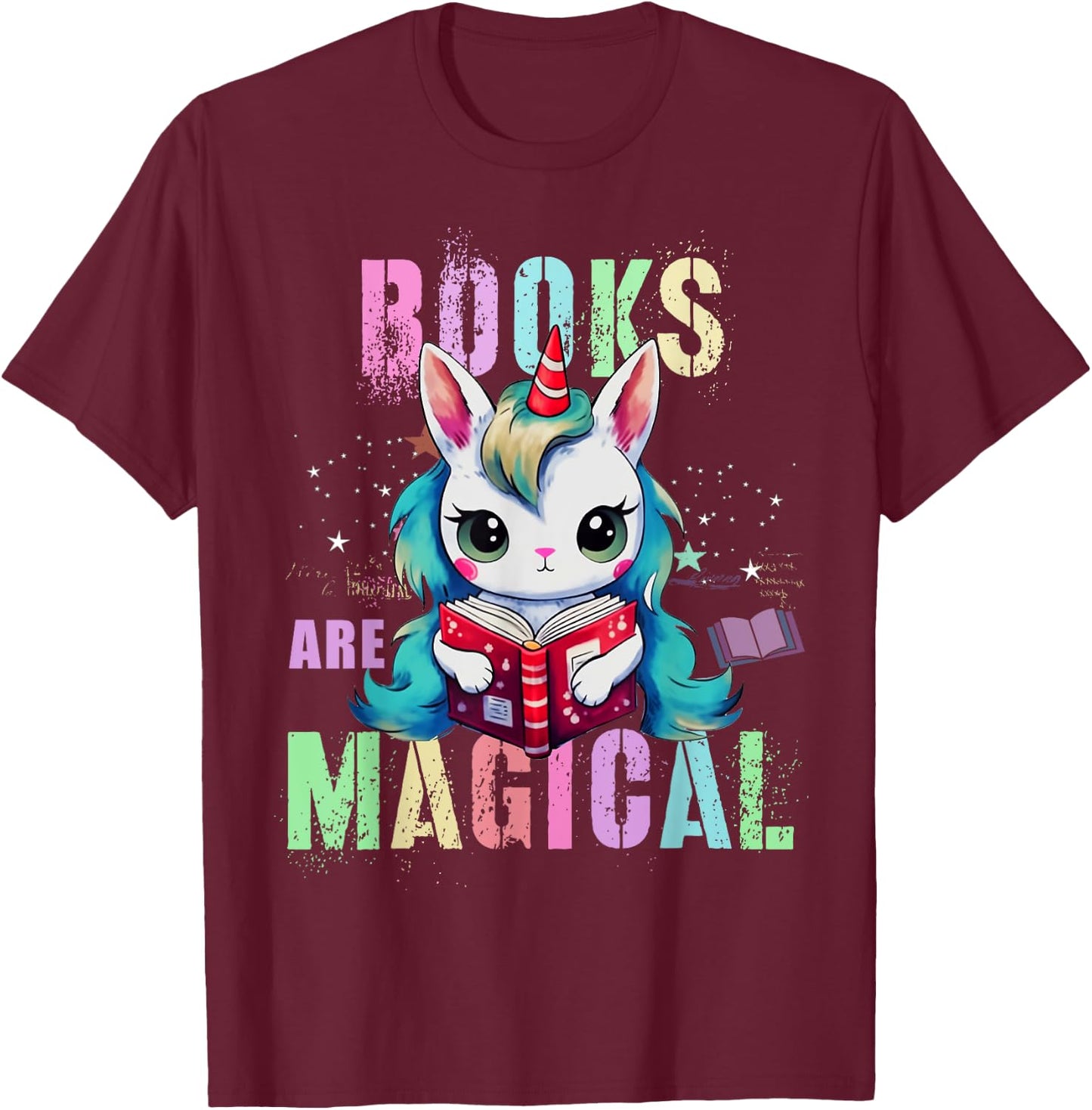 Cute BOOKS ARE MAGICAL Unicorn School Library Squad Reading T-Shirt - T-Shirt | Maroon