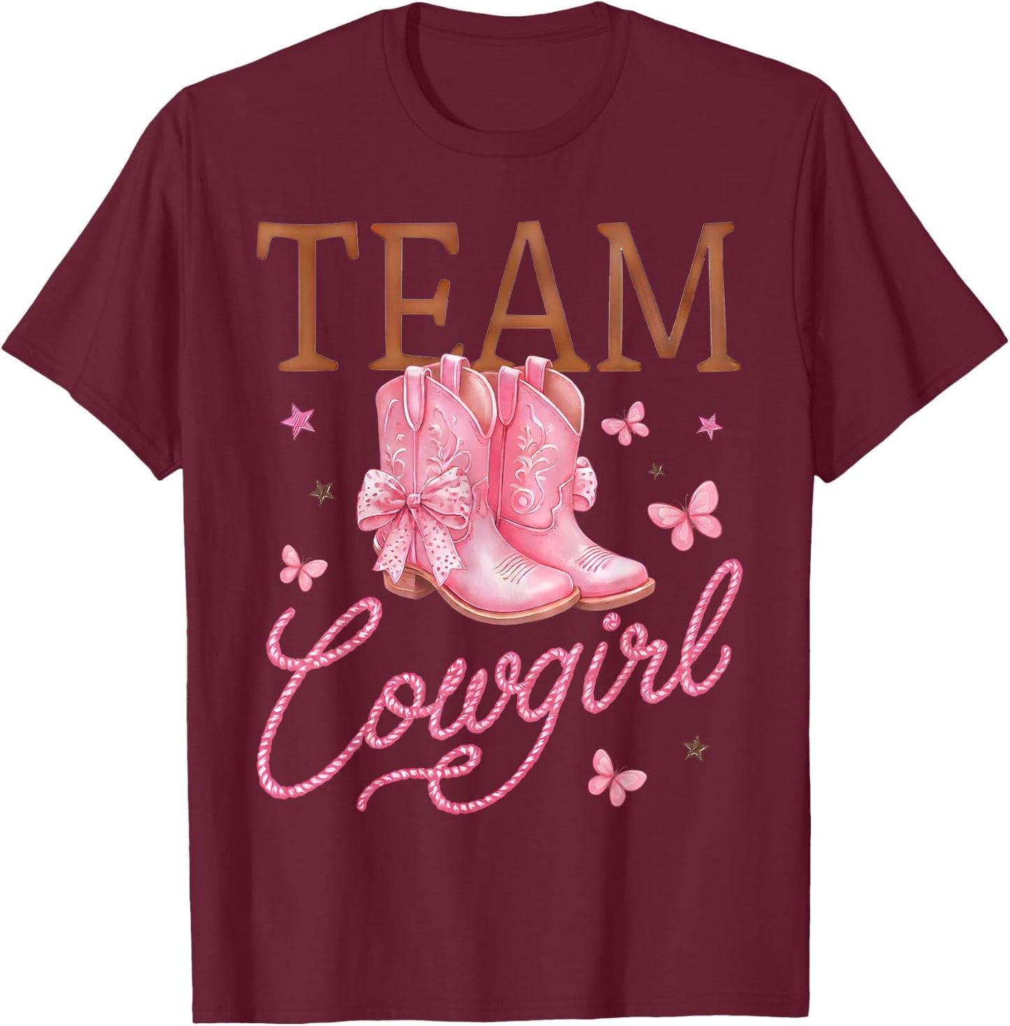 Cowboy Or Cowgirl Team Girl Boy Western Gender Reveal Family T-Shirt - T-Shirt | Maroon