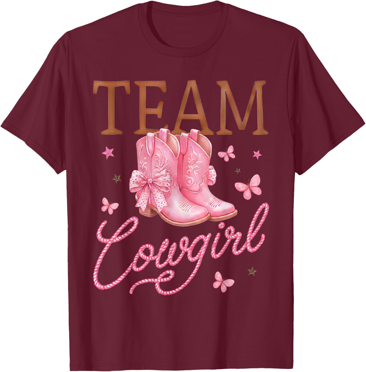 Cowboy Or Cowgirl Team Girl Boy Western Gender Reveal Family T-Shirt - T-Shirt | Maroon