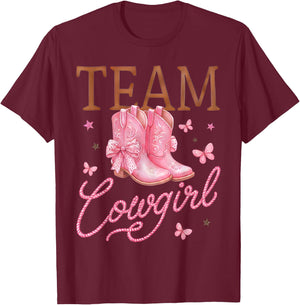 Cowboy Or Cowgirl Team Girl Boy Western Gender Reveal Family T-Shirt - T-Shirt | Maroon