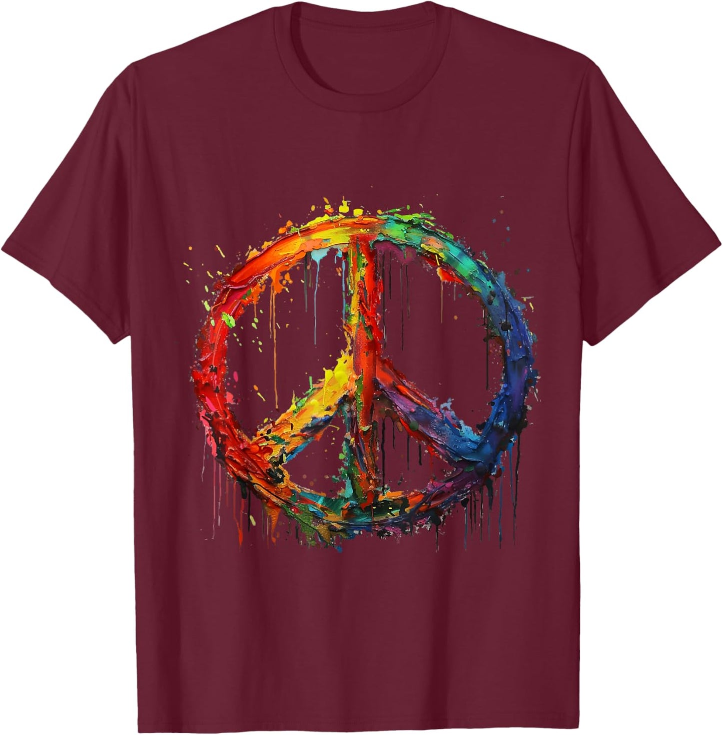Peace Love Hippie Costume Peace Symbol 60s 70s , Black, S T-Shirt - T-Shirt | Maroon