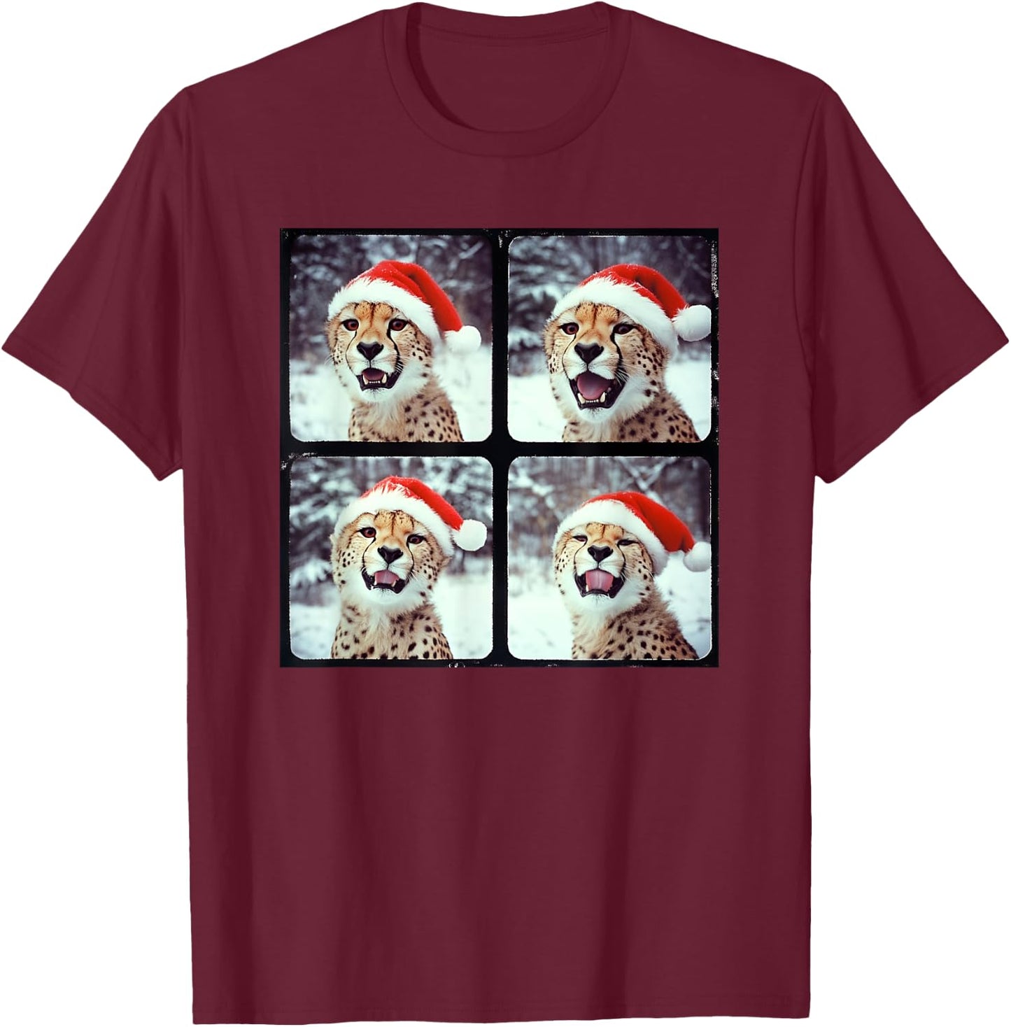 Christmas Winter Wonderland Cheetah T-Shirt - T-Shirt | Maroon