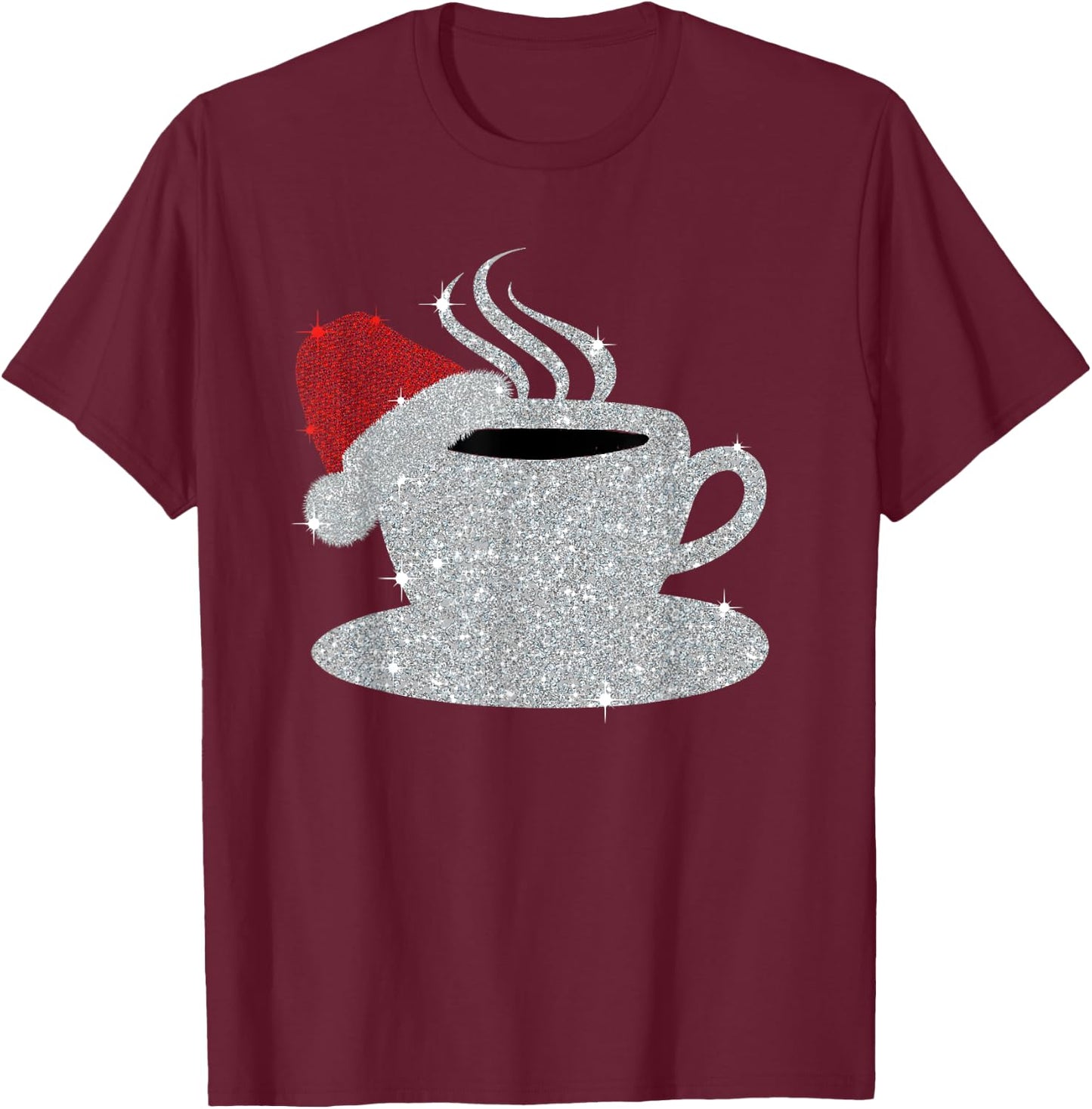 Christmas Hot Coffee Cup Santa's Hat Xmas Holidays Gift T-Shirt - T-Shirt | Maroon