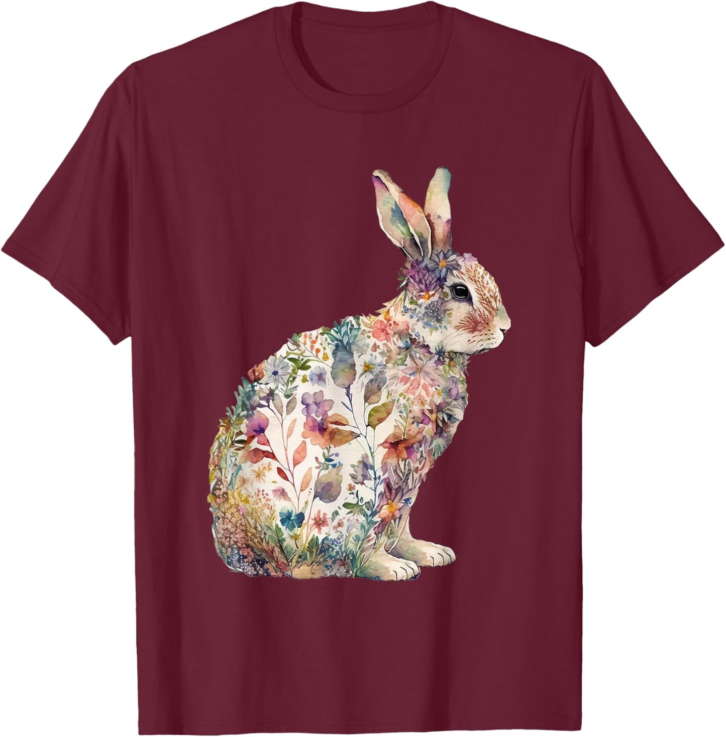 Bunny Floral Easter Day Wildflower Spring Rabbit Girls Women T-Shirt - T-Shirt | Maroon