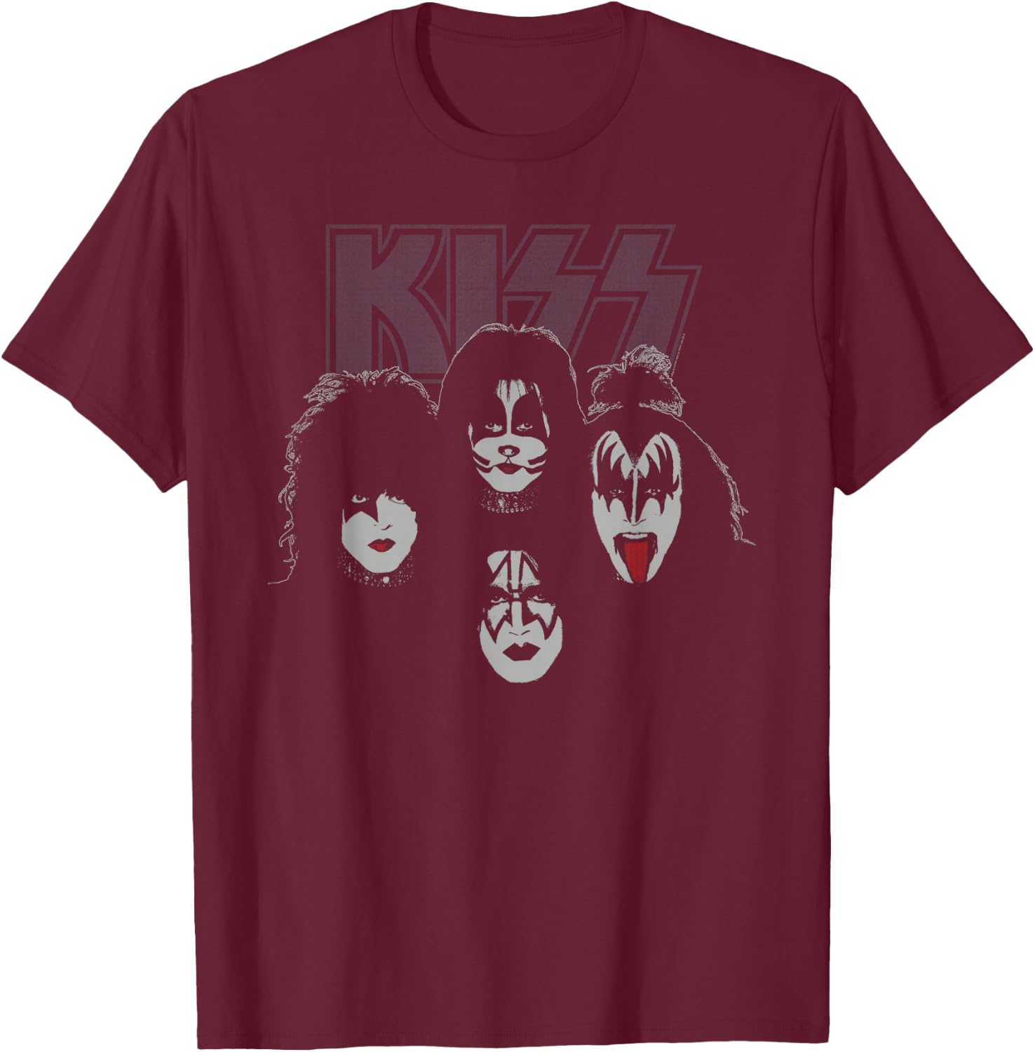 KISS - Fab Four Adult Black Short Sleeve Classic Fit T-Shirt - T-Shirt | Maroon