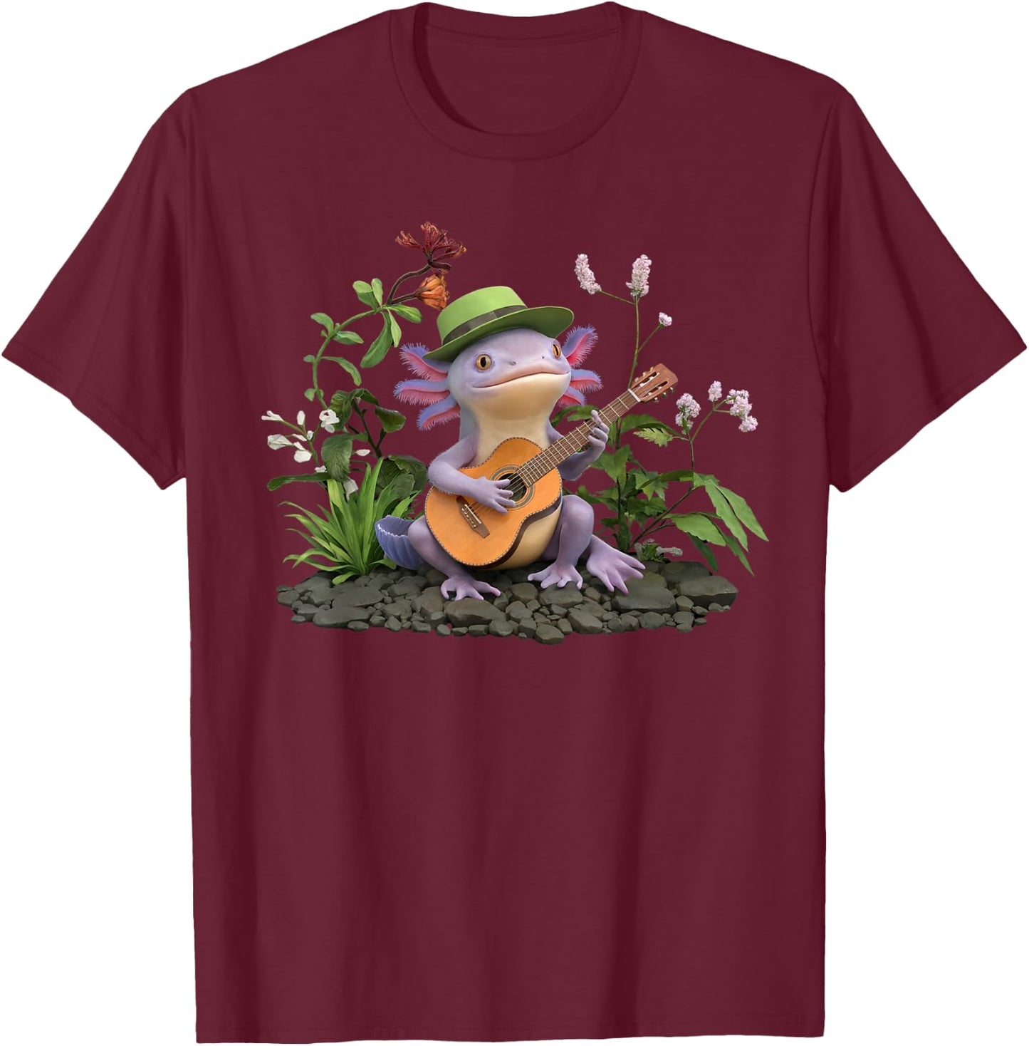 Axolotl Birthday Party Favors Playing Banjo Axolotl Party T-Shirt - T-Shirt | Maroon