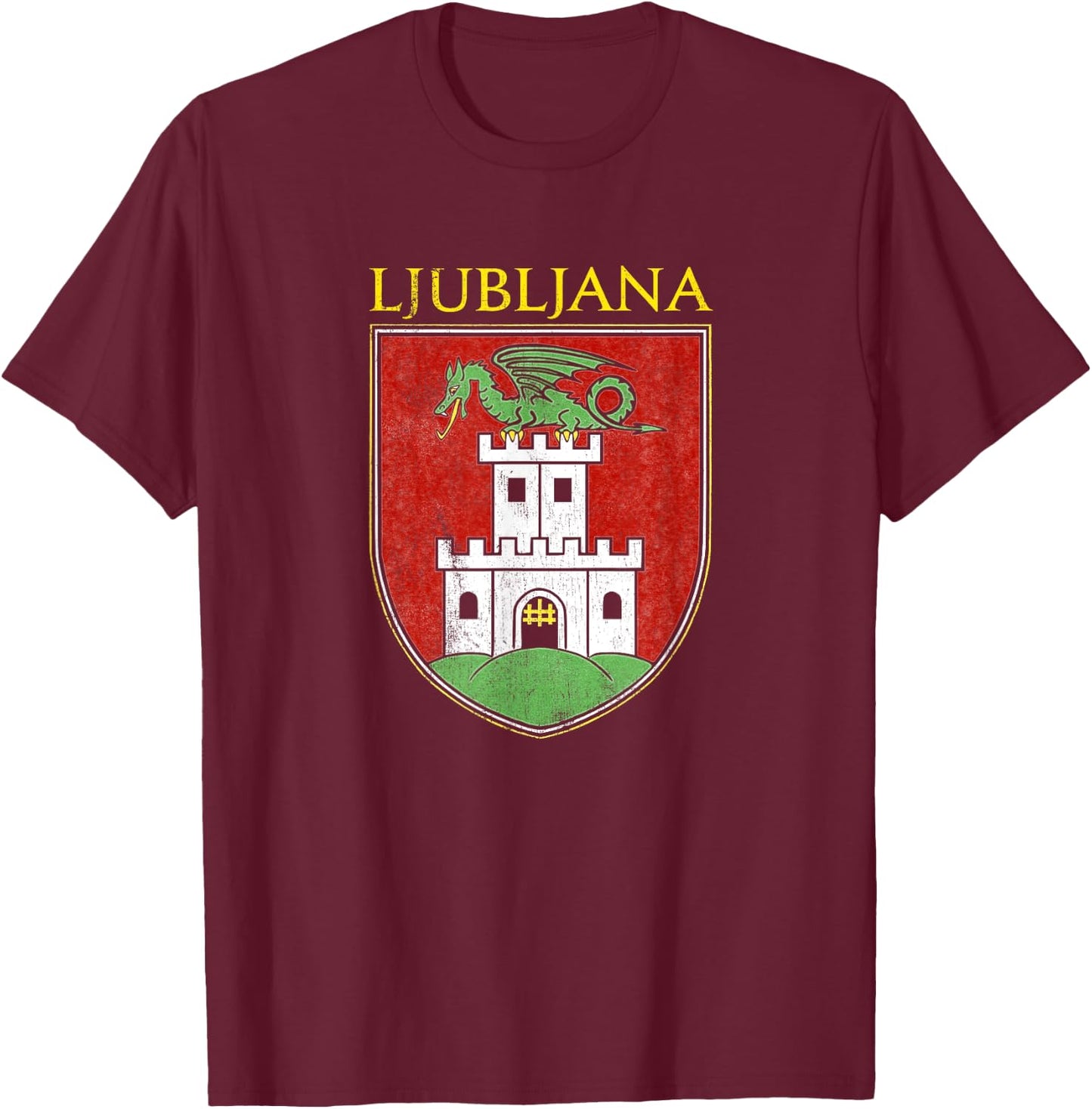 Ljubljana Souvenir Slovenian Slovenia Coat of Arms T-Shirt - T-Shirt | Maroon