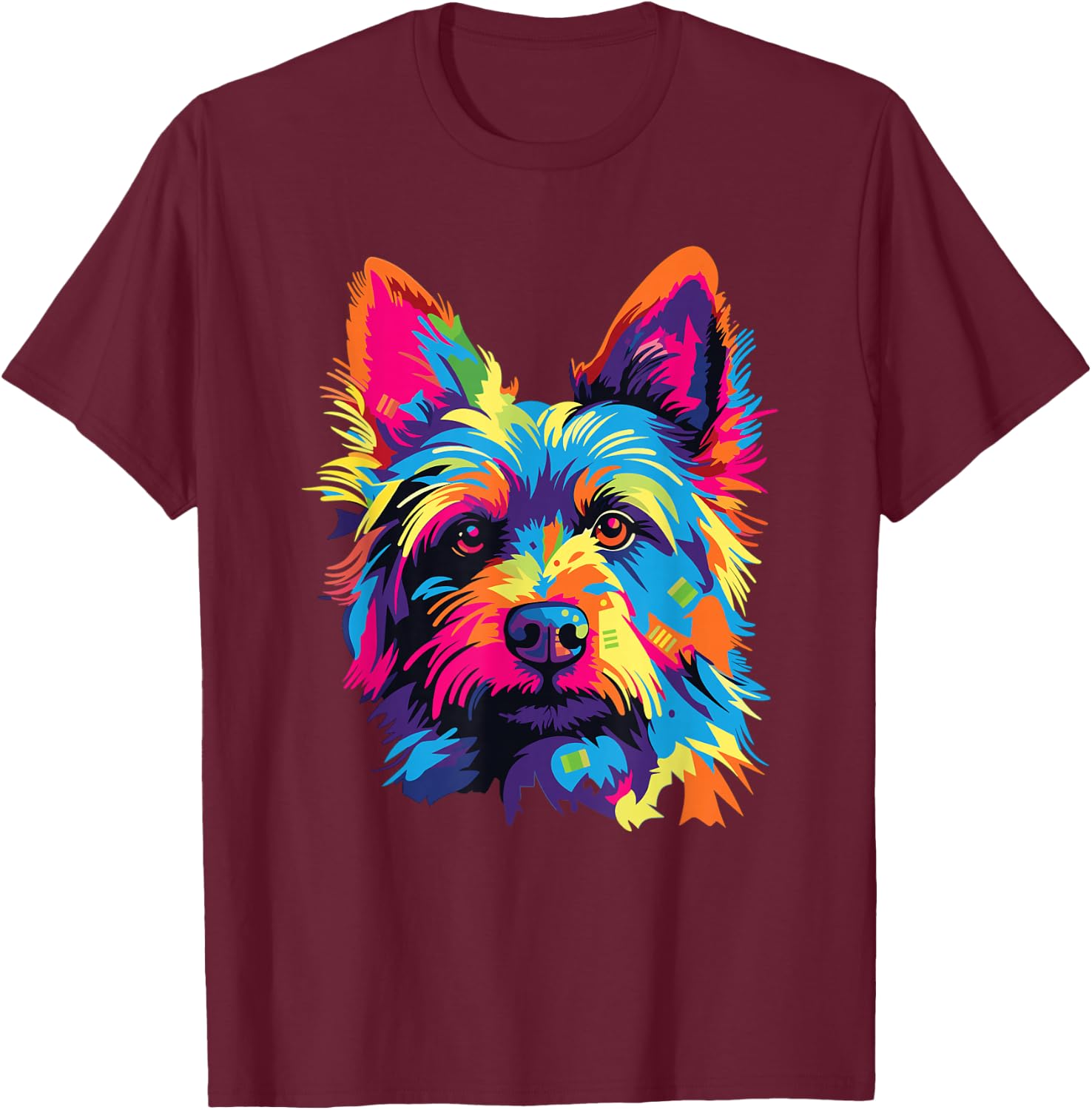 Watercolor Colorful Australian Terrier Dog T-Shirt - T-Shirt | Maroon
