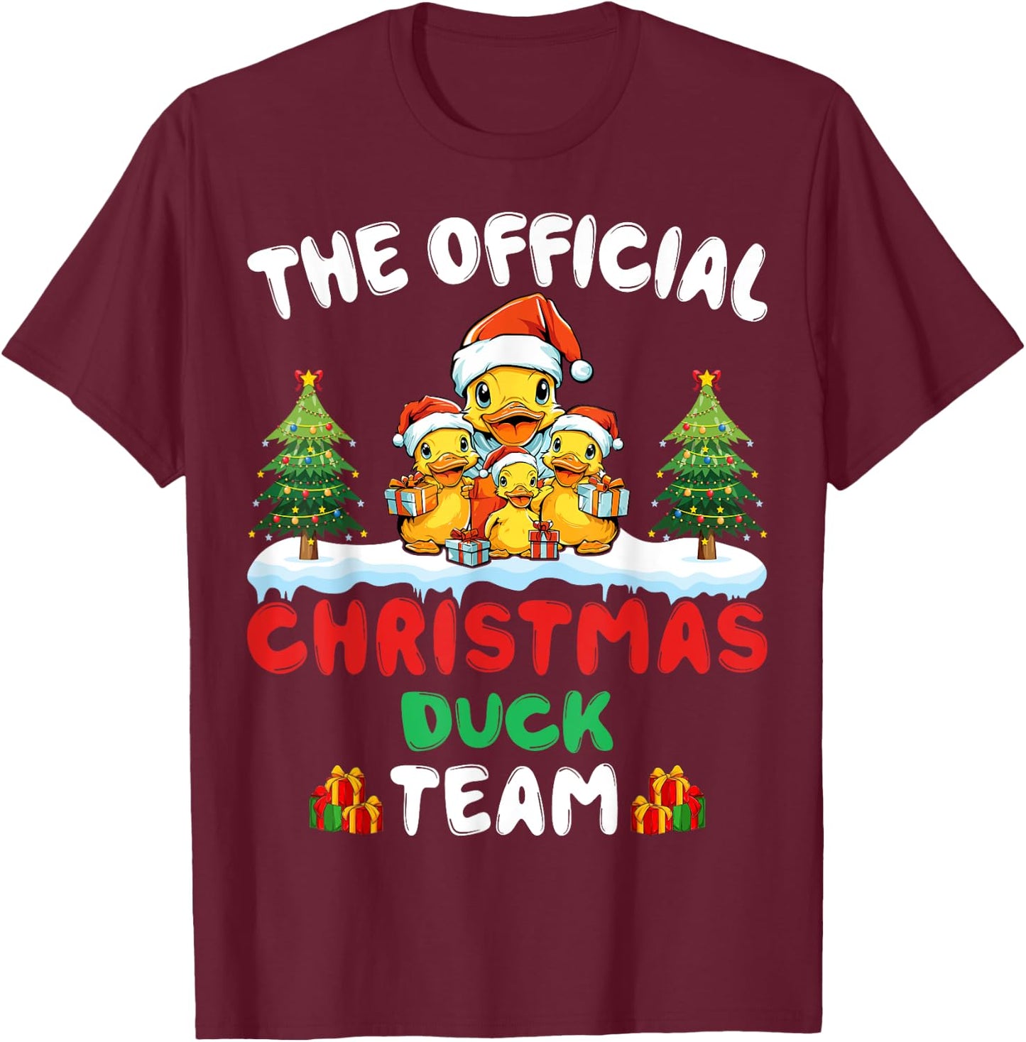 Christmas Duck Team Santa Hat Xmas Holiday Duck Christmas T-Shirt - T-Shirt | Maroon