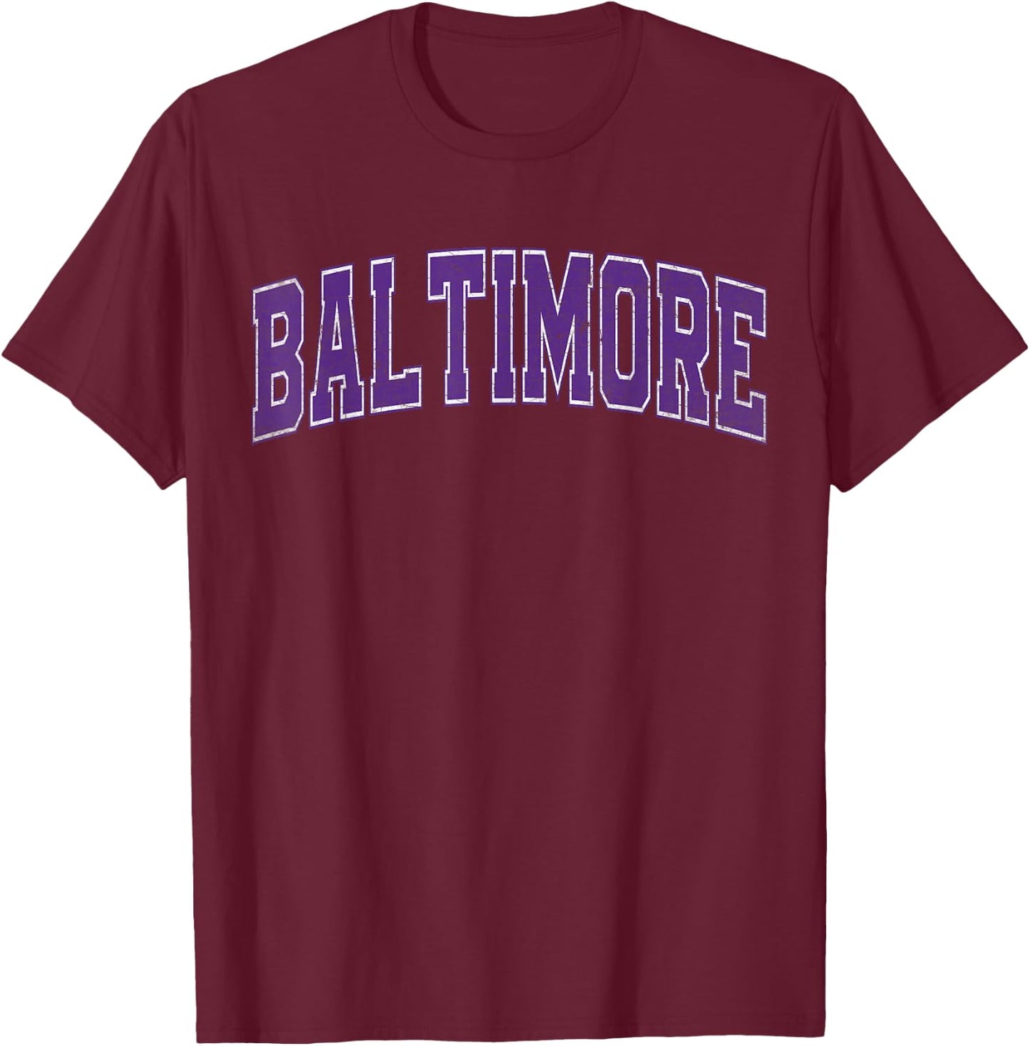 Baltimore MD Vintage Sports Purple Retro Varsity Text T-Shirt - T-Shirt | Maroon