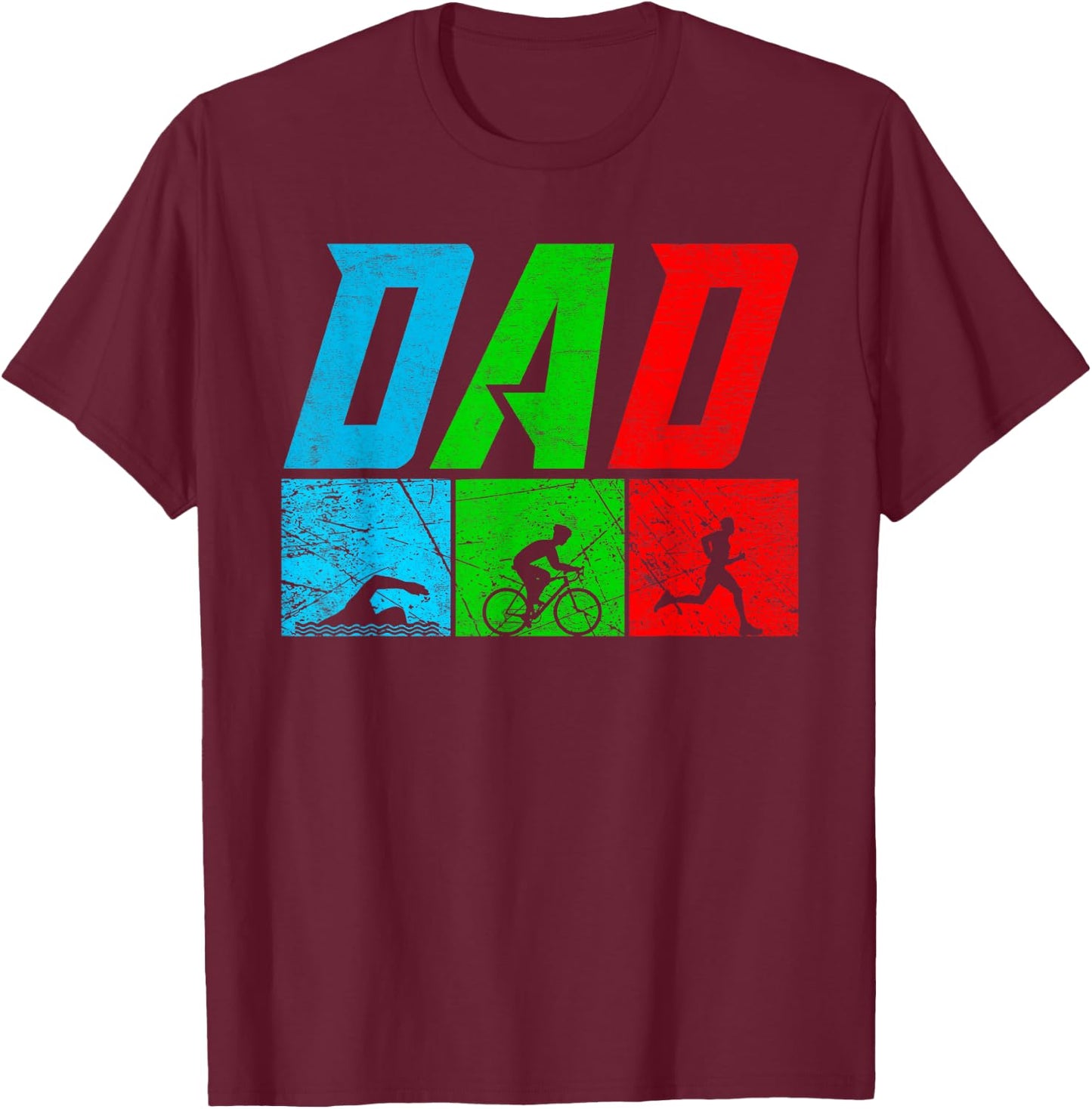 Fathers TRIATHLON DAD Triathletics Funny Triathlete T-Shirt - T-Shirt | Maroon