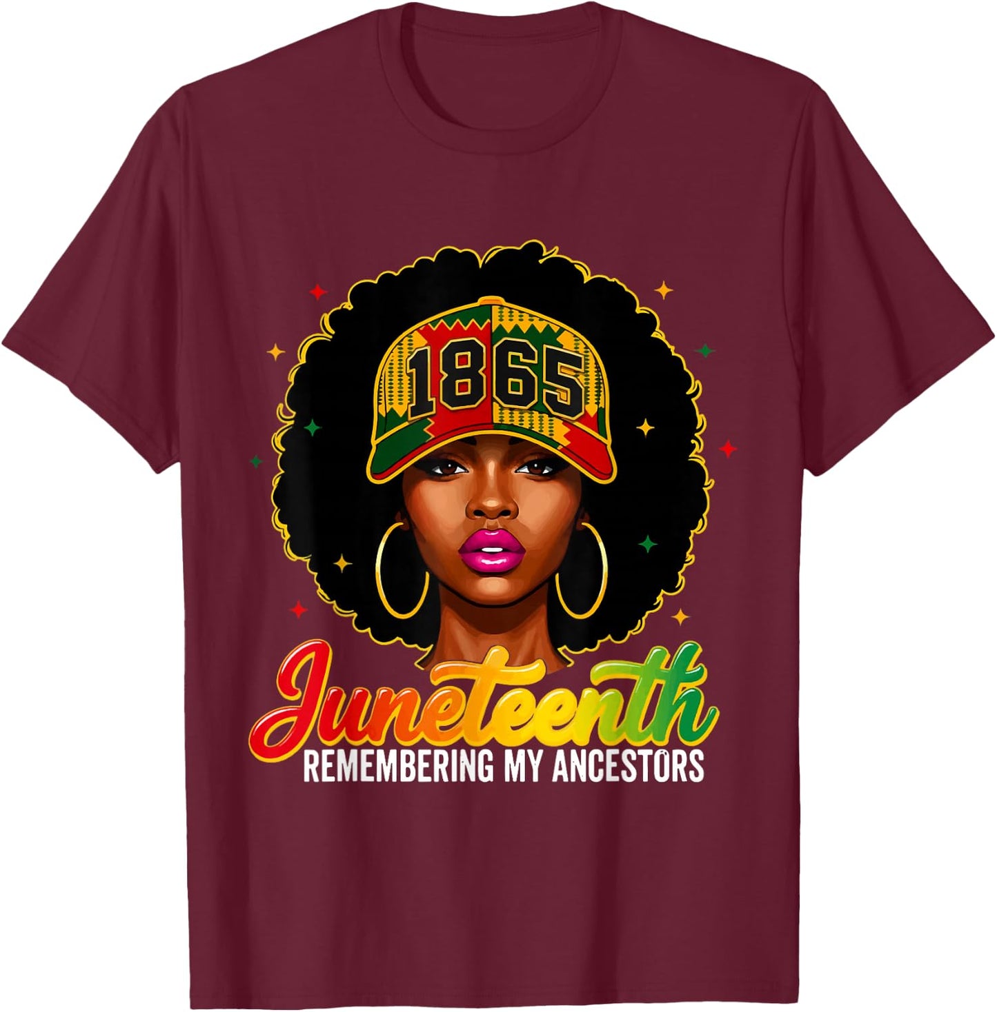 1865 Juneteenth Remembering My Ancestors Melanin Queen Afro T-Shirt - T-Shirt | Maroon