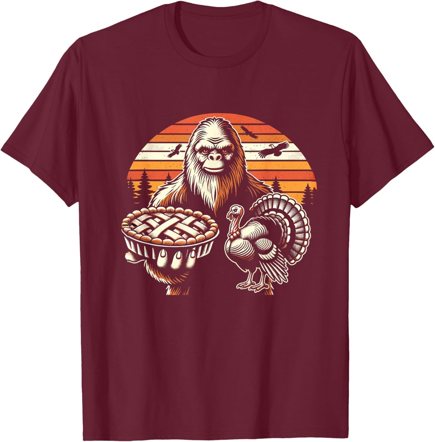Funny Bigfoot Sasquatch turkey Thanksgiving T-Shirt - T-Shirt | Maroon