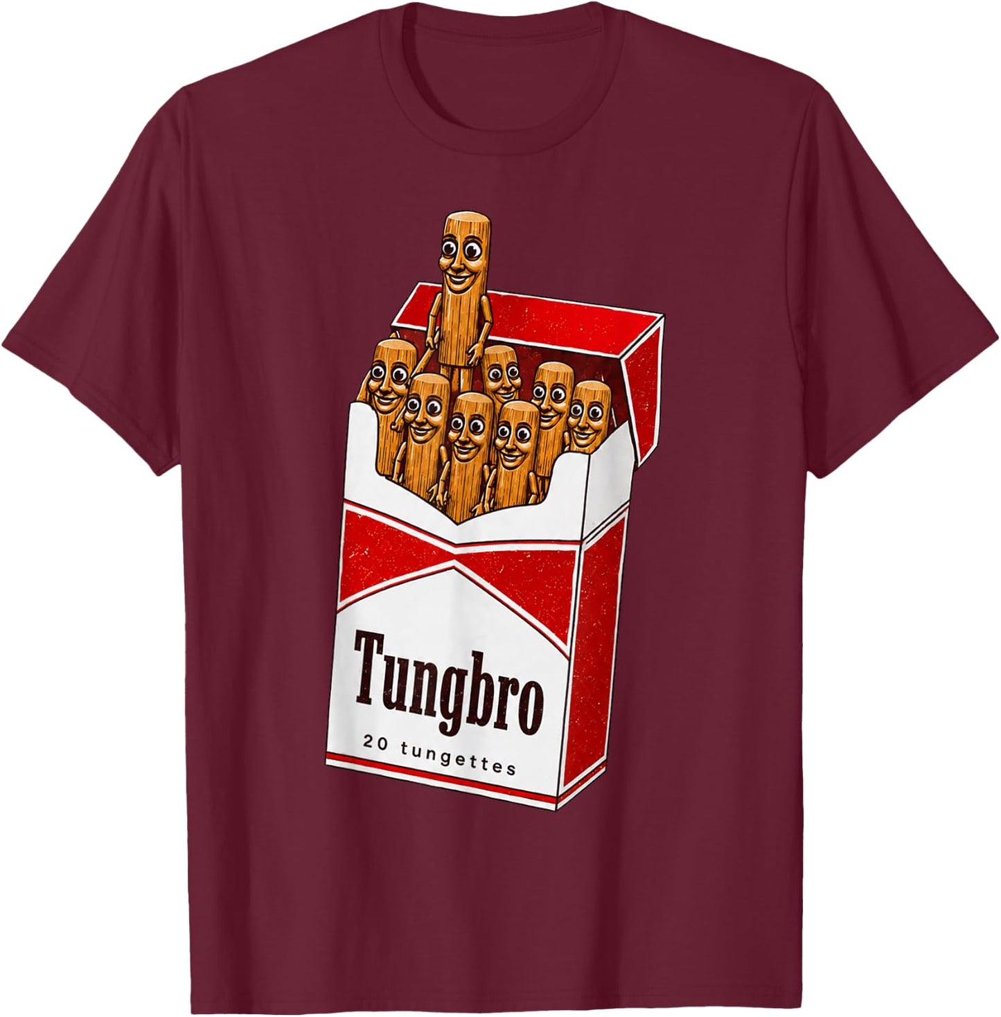 Tung Tung Sahur Cigarette Pack Parody Funny Brainrot Meme T-Shirt - T-Shirt | Maroon