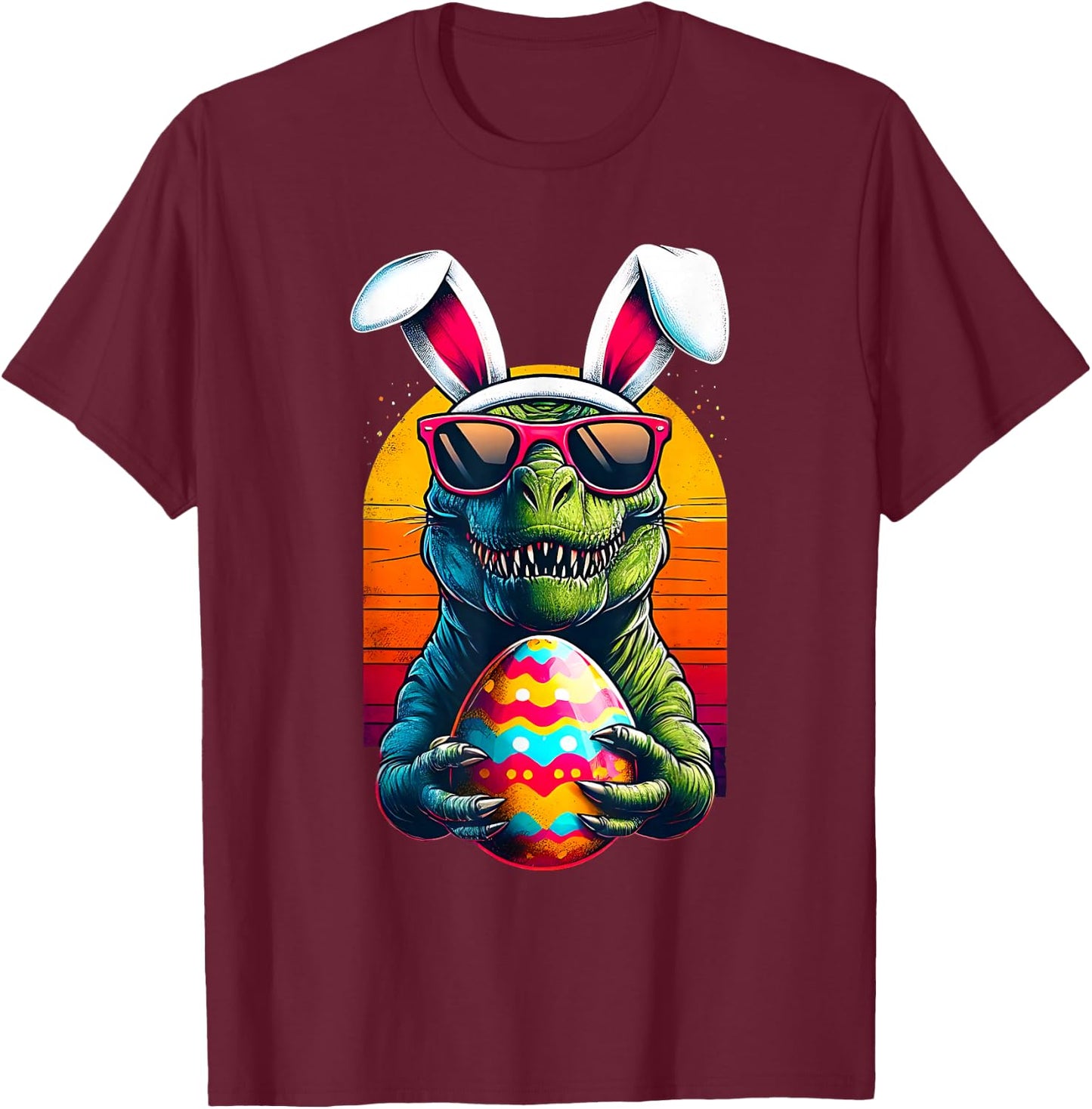 Happy Eastrawr TRex Easter Funny Dinosaur Bunny Egg Hunt Boy T-Shirt - T-Shirt | Maroon
