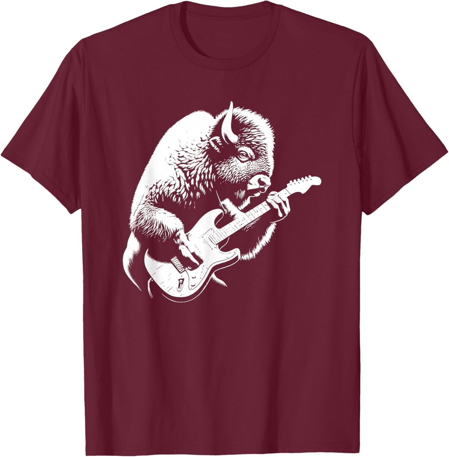 Bison Playing Electric Guitar Rock Star Guitarist T-Shirt - T-Shirt | Maroon