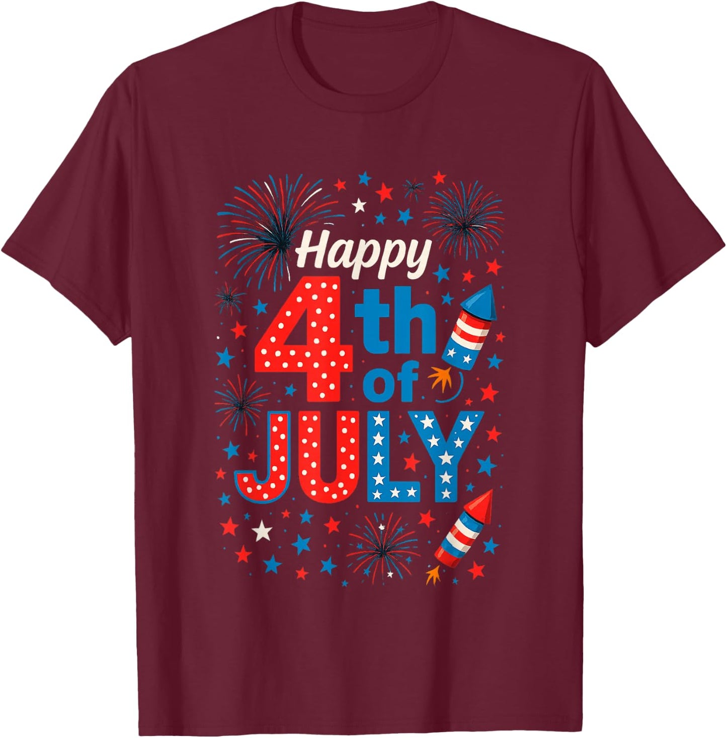 Happy 4th of July Patriotic American Flag USA Men Women Kids T-Shirt - T-Shirt | Maroon