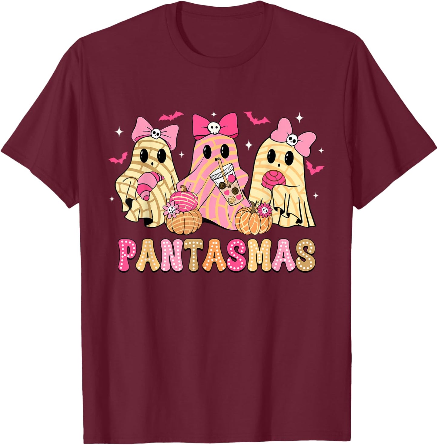 Pantasmas Ghost Funny Spooky Conchas Mexican Halloween Ghost T-Shirt - T-Shirt | Maroon
