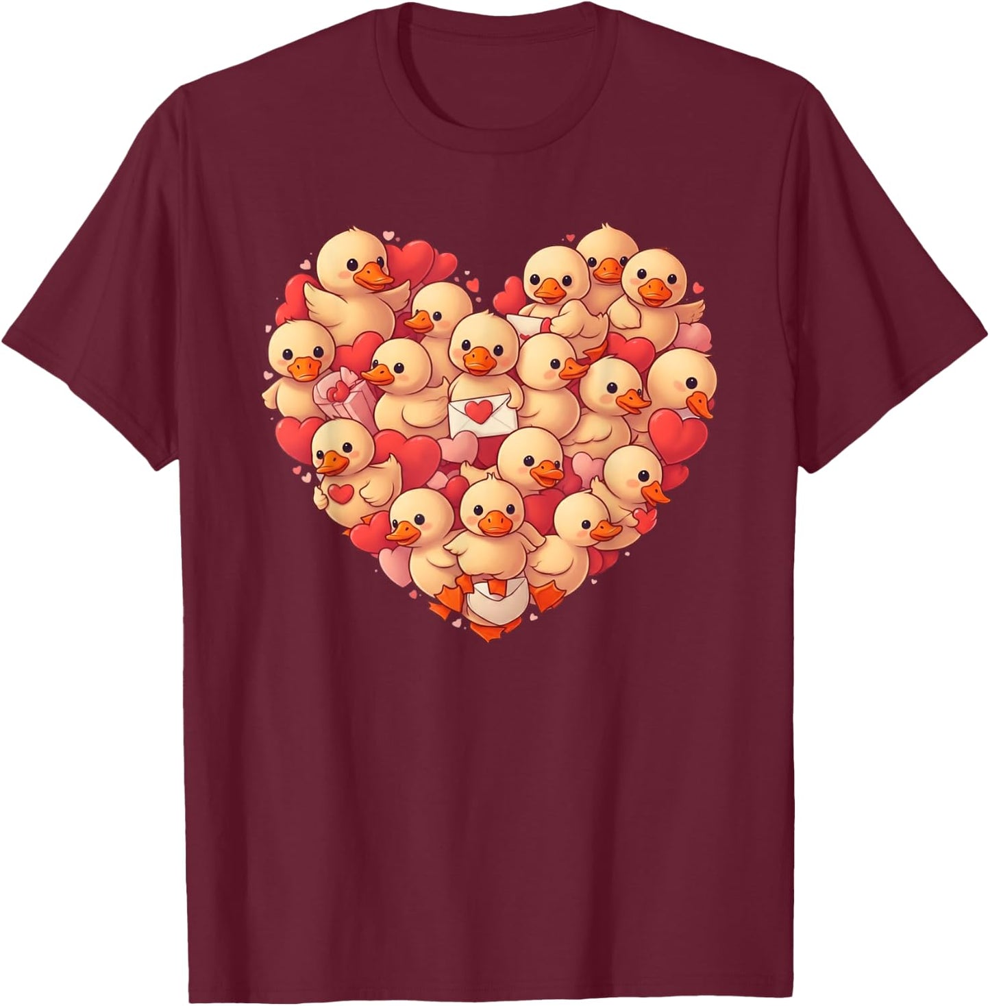 Funny Valentine's Day Duck Heart Shaped Duck , Men and Kids , Black, S T-Shirt - T-Shirt | Maroon
