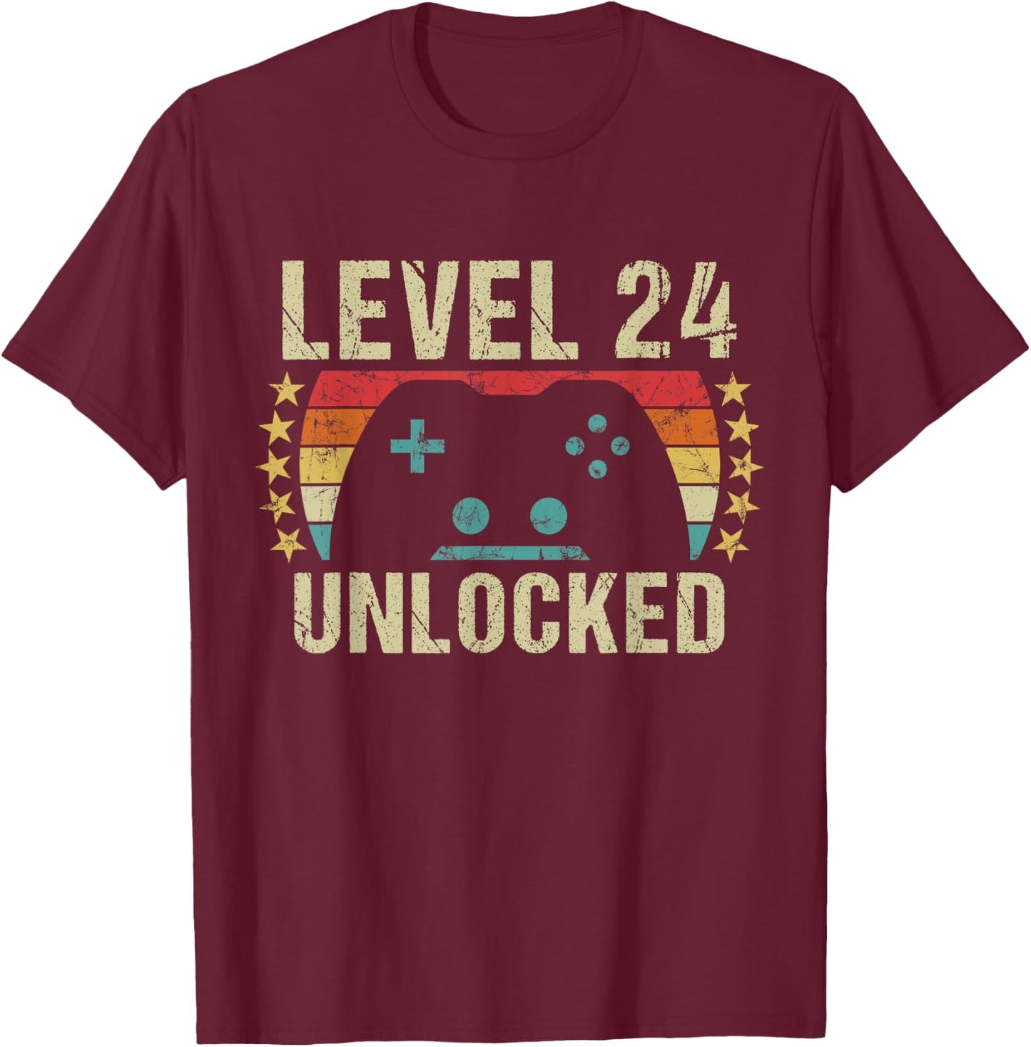 Gaming Vintage 24th Birthday Gift 24 Year Old Boy Girl Gamer T-Shirt - T-Shirt | Maroon