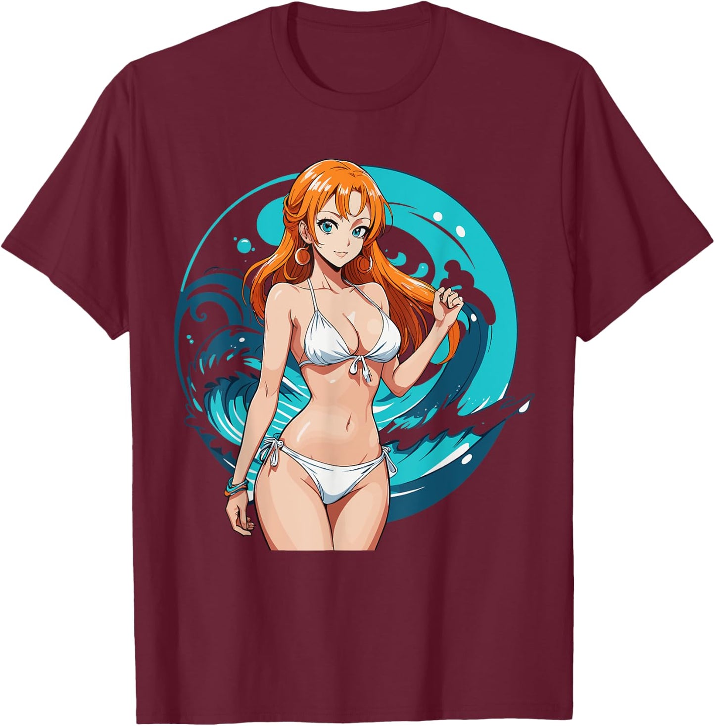 Sexy Waifu Beach Anime Girl Japanese T-Shirt - T-Shirt | Maroon