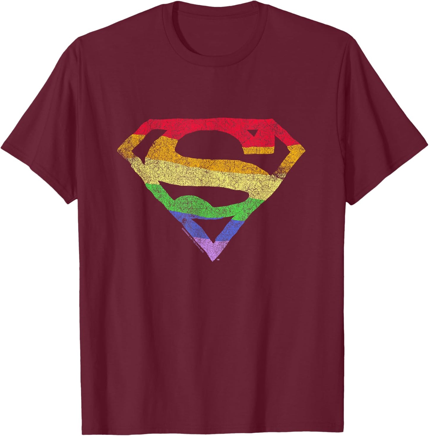 Superman Rough Rainbow Pride Logo T-Shirt - T-Shirt | Maroon
