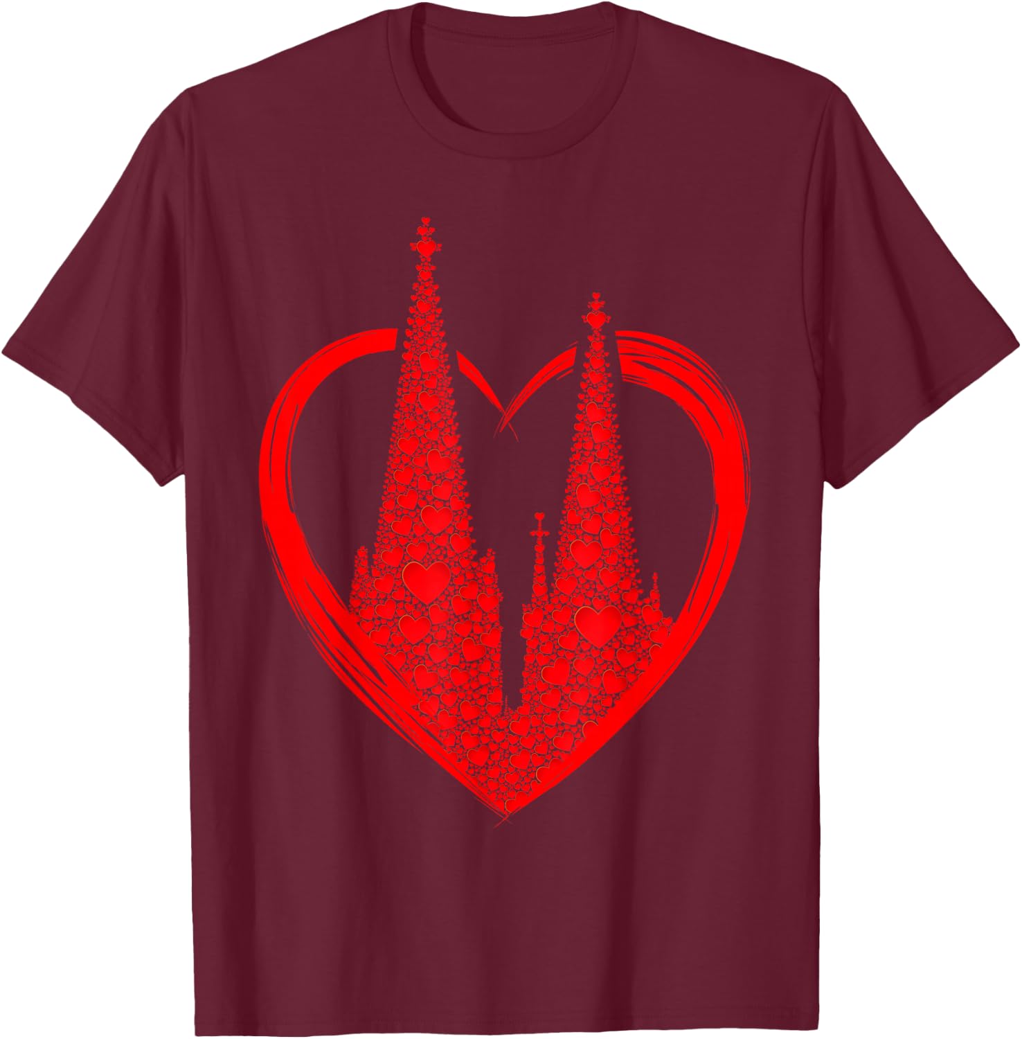 Cologne Cathedral with Heart for Cologne Fans Cologne Hearts Love Cologne , black T-Shirt - T-Shirt | Maroon