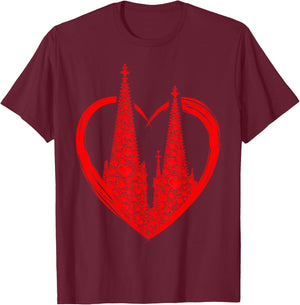 Cologne Cathedral with Heart for Cologne Fans Cologne Hearts Love Cologne , black T-Shirt - T-Shirt | Maroon