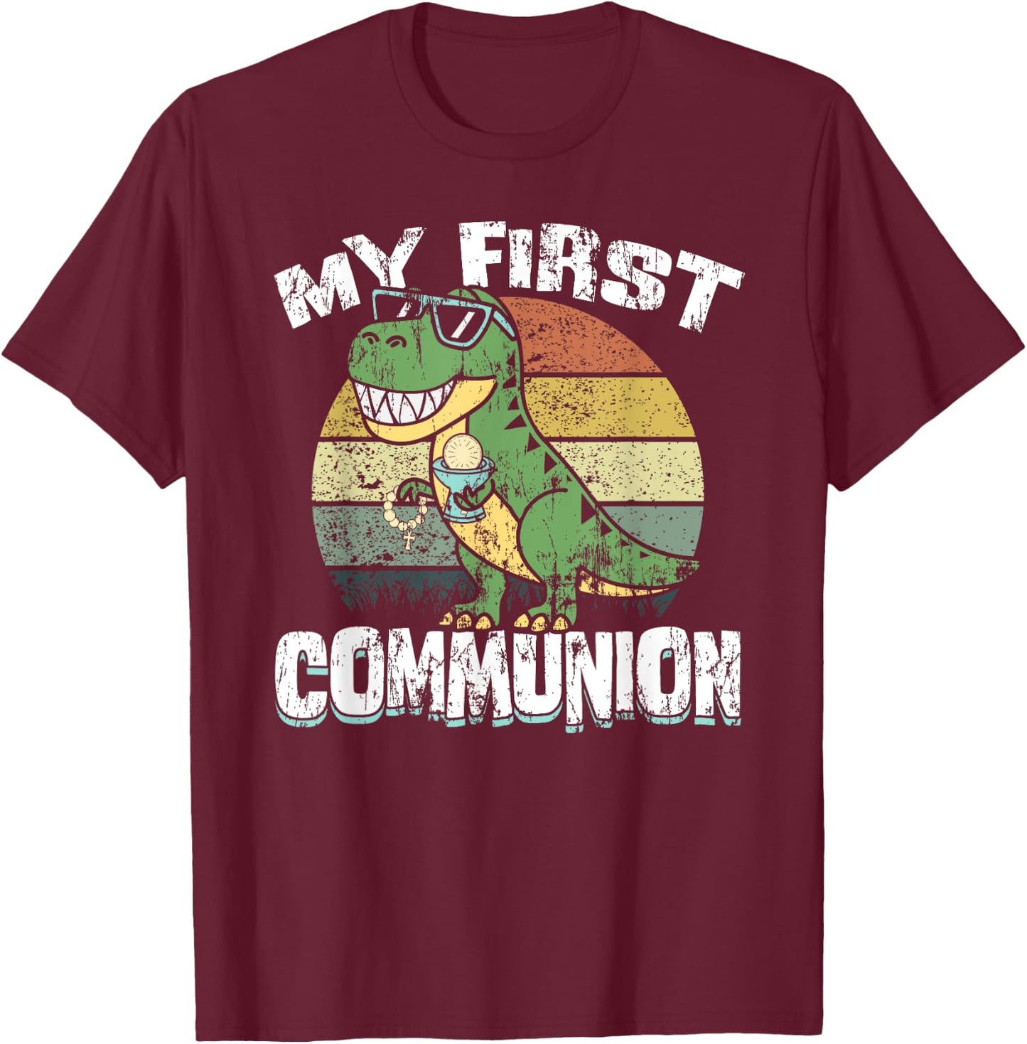 Dinosaur First Communion Christian Boys My First Communion T-Shirt - T-Shirt | Maroon