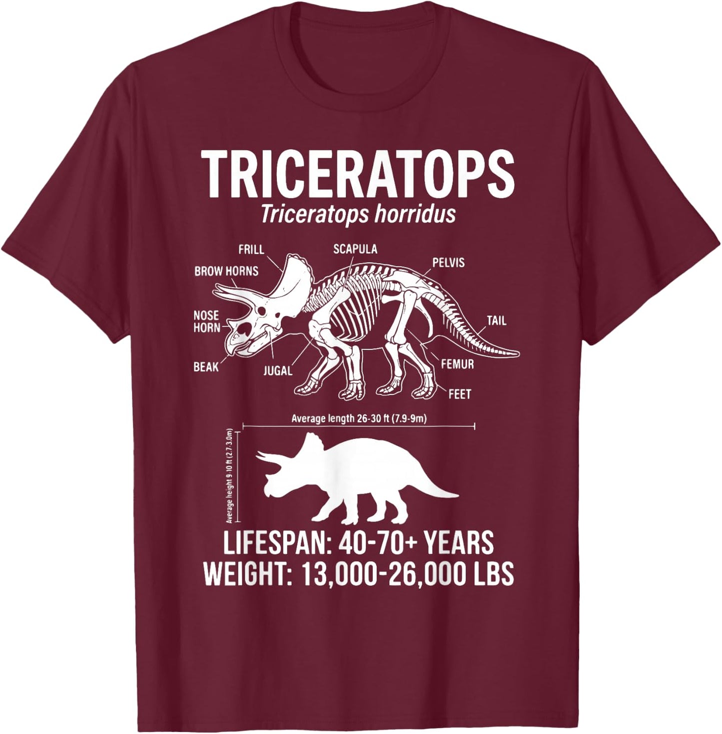 Triceratops Diagram T-Shirt - T-Shirt | Maroon