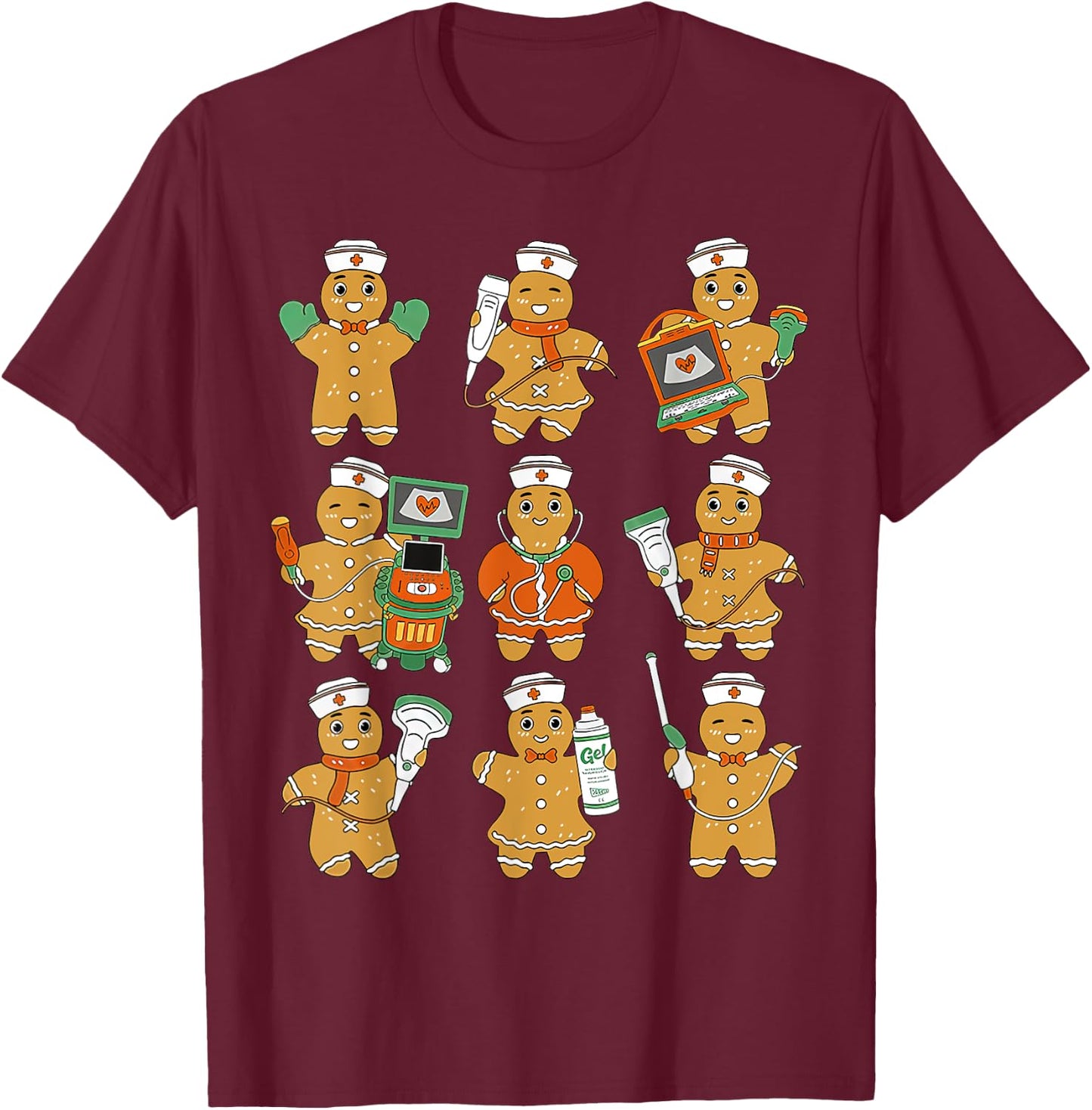 Christmas Ultrasound Tech Gingerbreads Radiology Cardiac T-Shirt - T-Shirt | Maroon