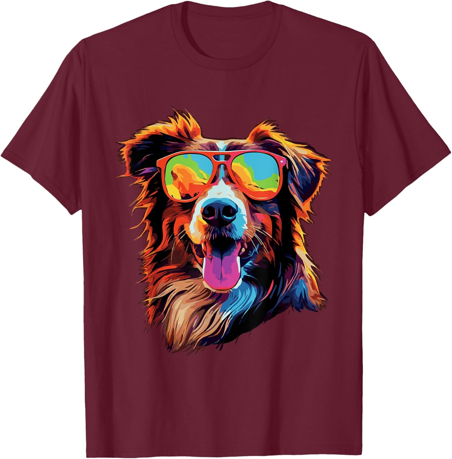 Australian Shepherd Sunglasses Aussie T-Shirt - T-Shirt | Maroon