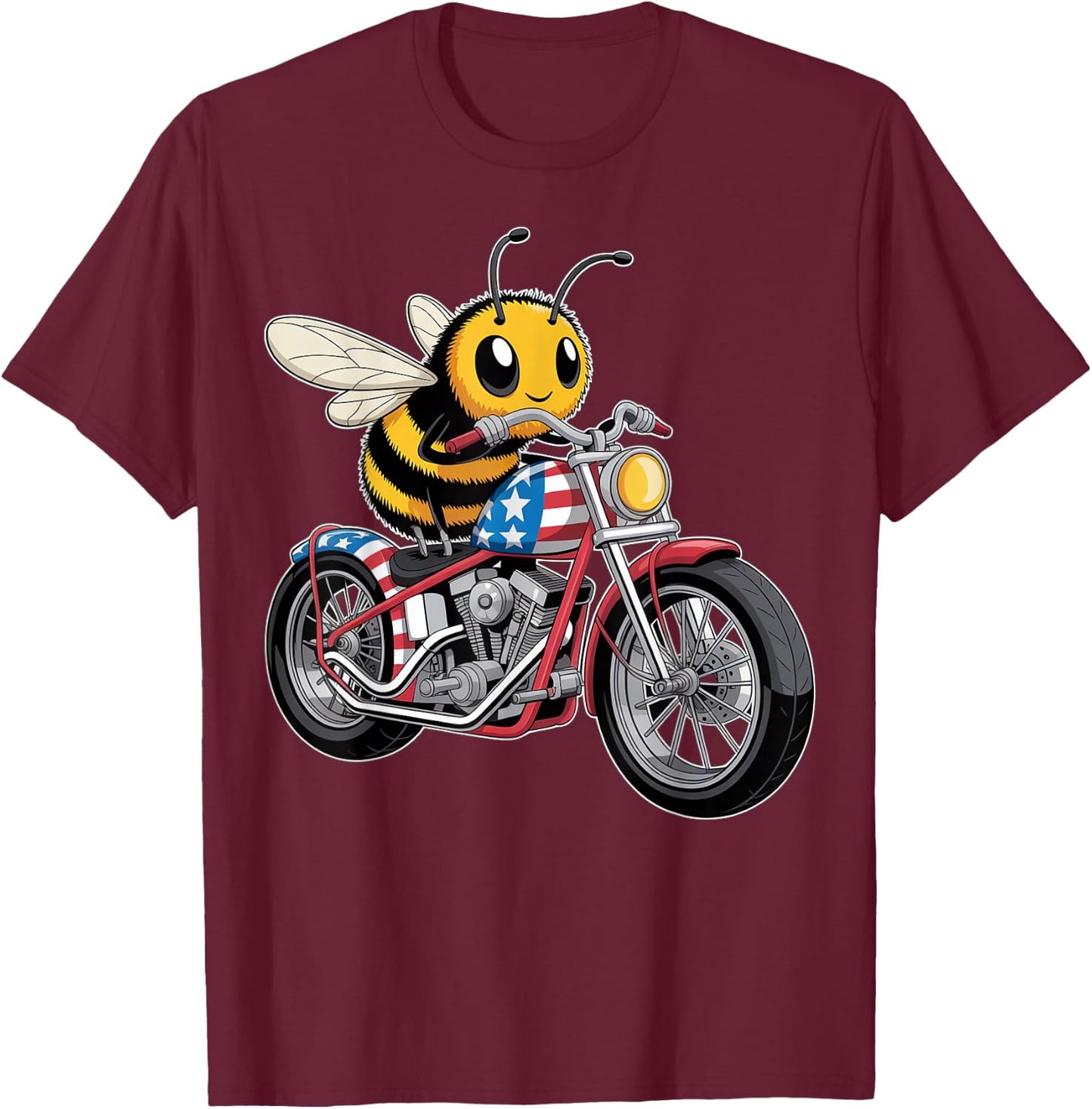 Patriotic Bee Motorcycle Rider T-Shirt - T-Shirt | Maroon