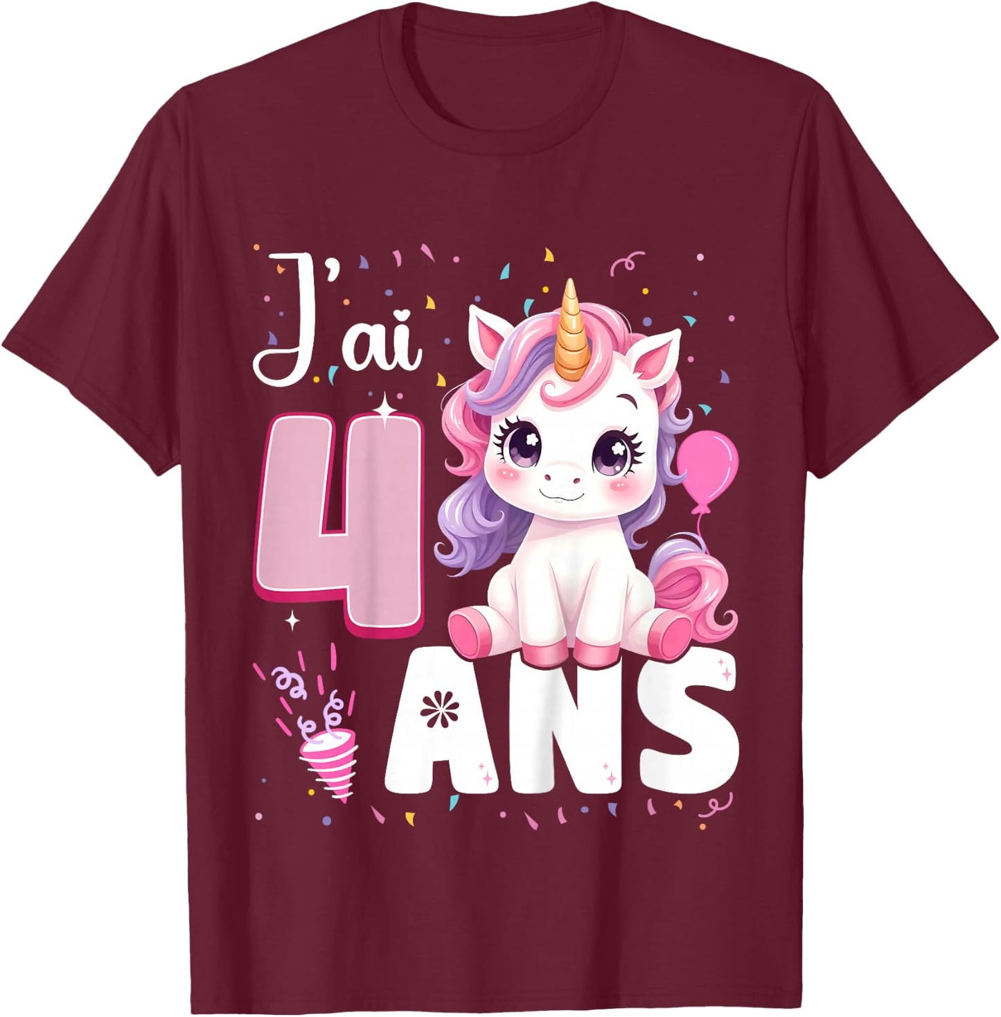 Child Girl 4 Years Unicorn Girl Birthday 4 Years I Ai 4 Years , Black, 2 T-Shirt - T-Shirt | Maroon