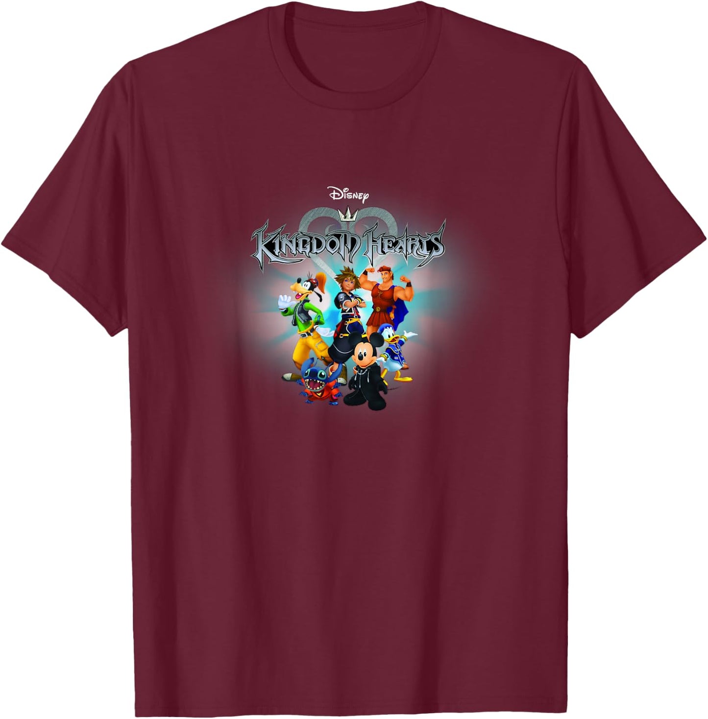 Disney Kingdom Hearts Center Hero Burst Group Shot Poster T-Shirt - T-Shirt | Maroon