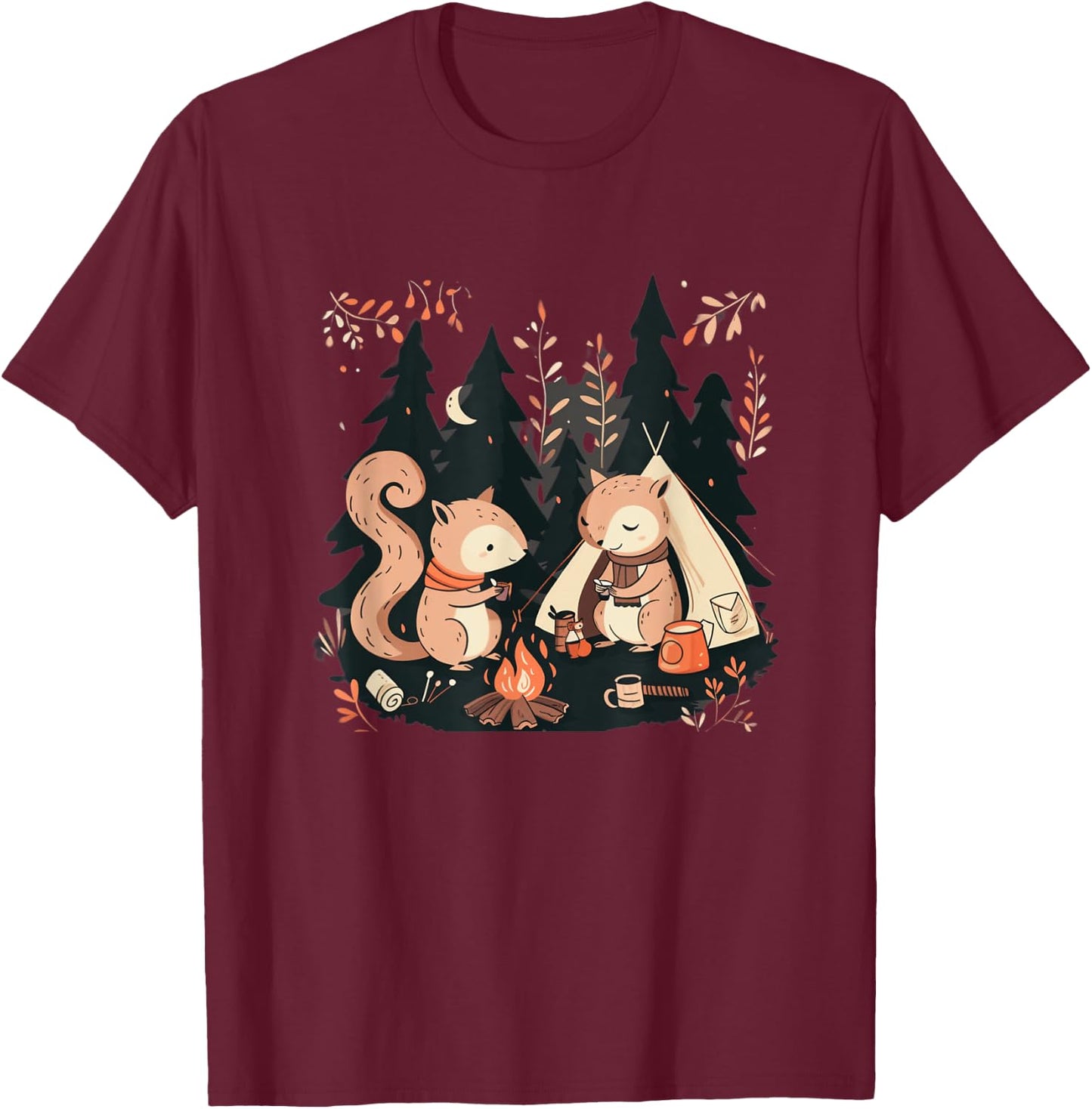 Camping Squirrels T-Shirt - T-Shirt | Maroon