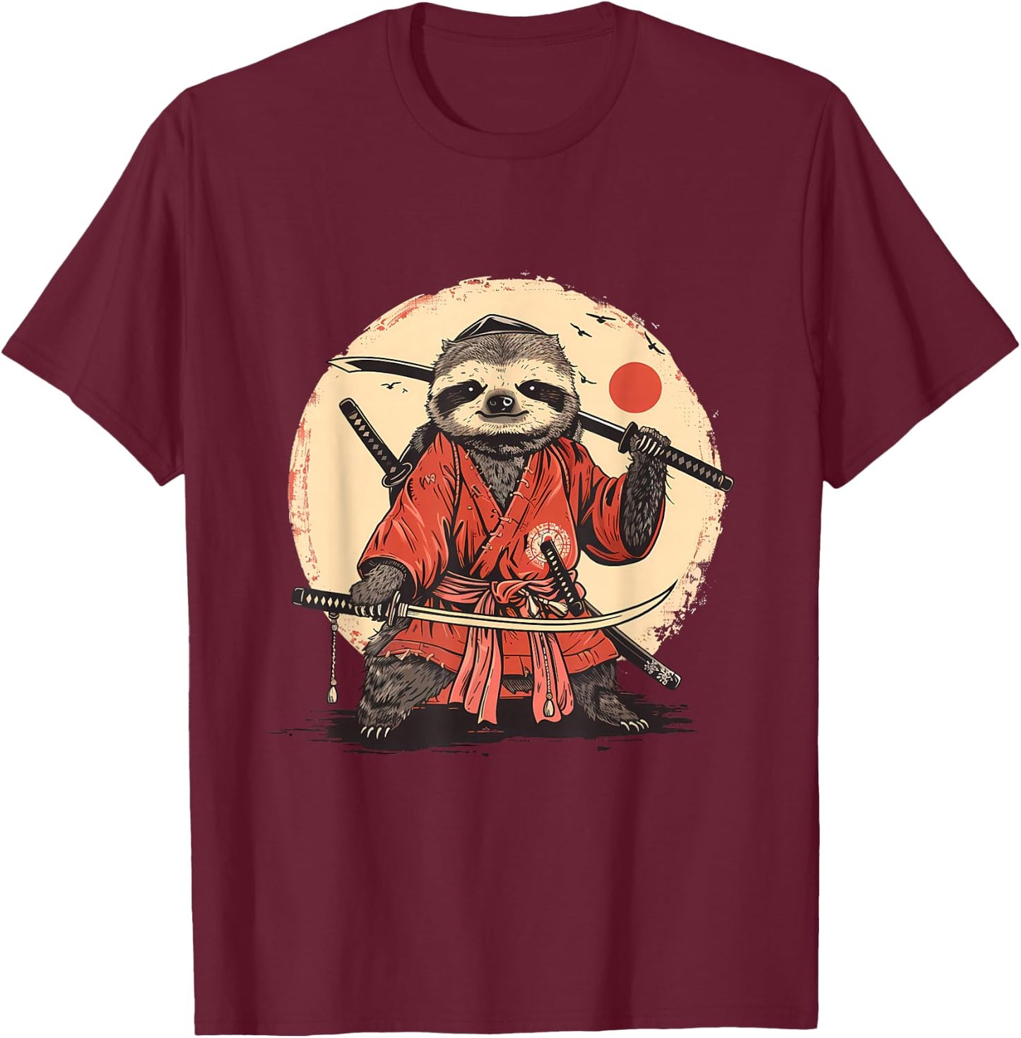 Samurai Sloth Japanese Warrior Japanese Samurai Sloth Anime T-Shirt - T-Shirt | Maroon