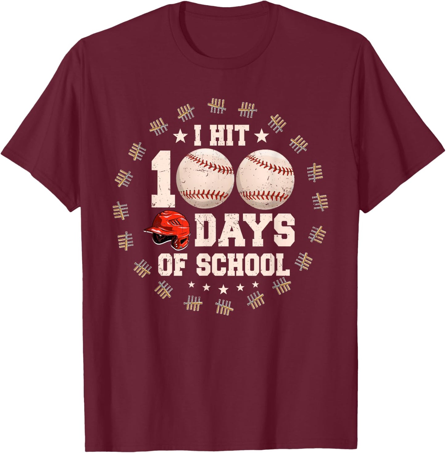 Bat 100th Day Of School T-Shirt - T-Shirt | Maroon