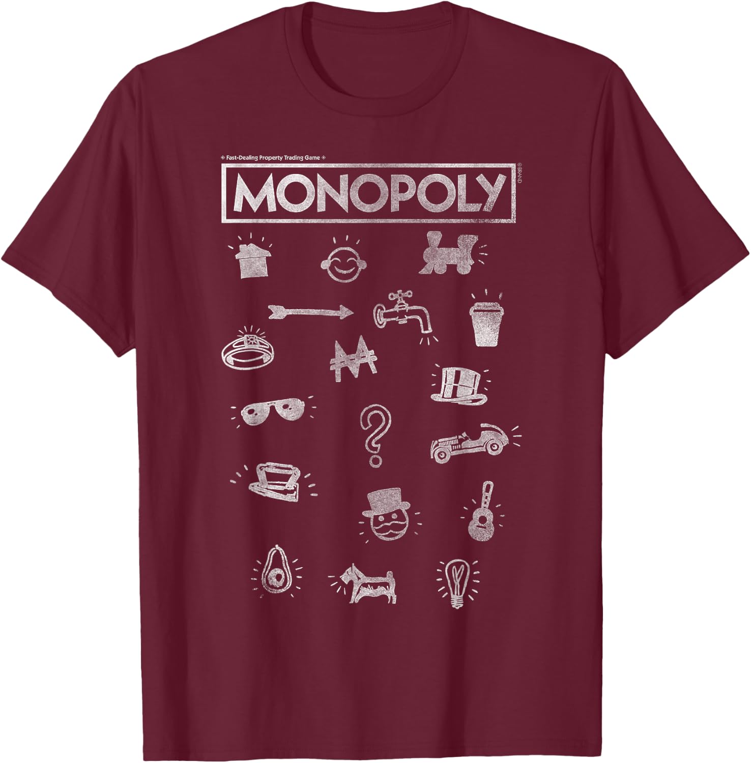 Monopoly Classic Game Piece Icons & Logo T-Shirt - T-Shirt | Maroon
