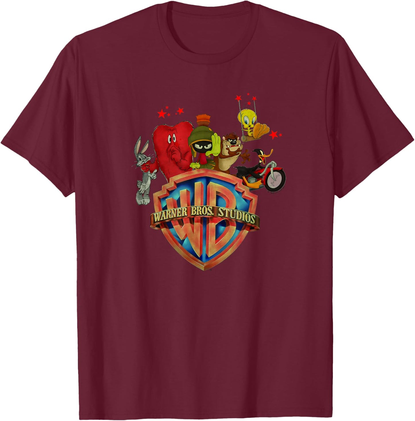 WB100 Looney Tunes Trouble Makers Warner Bros. Logo T-Shirt - T-Shirt | Maroon