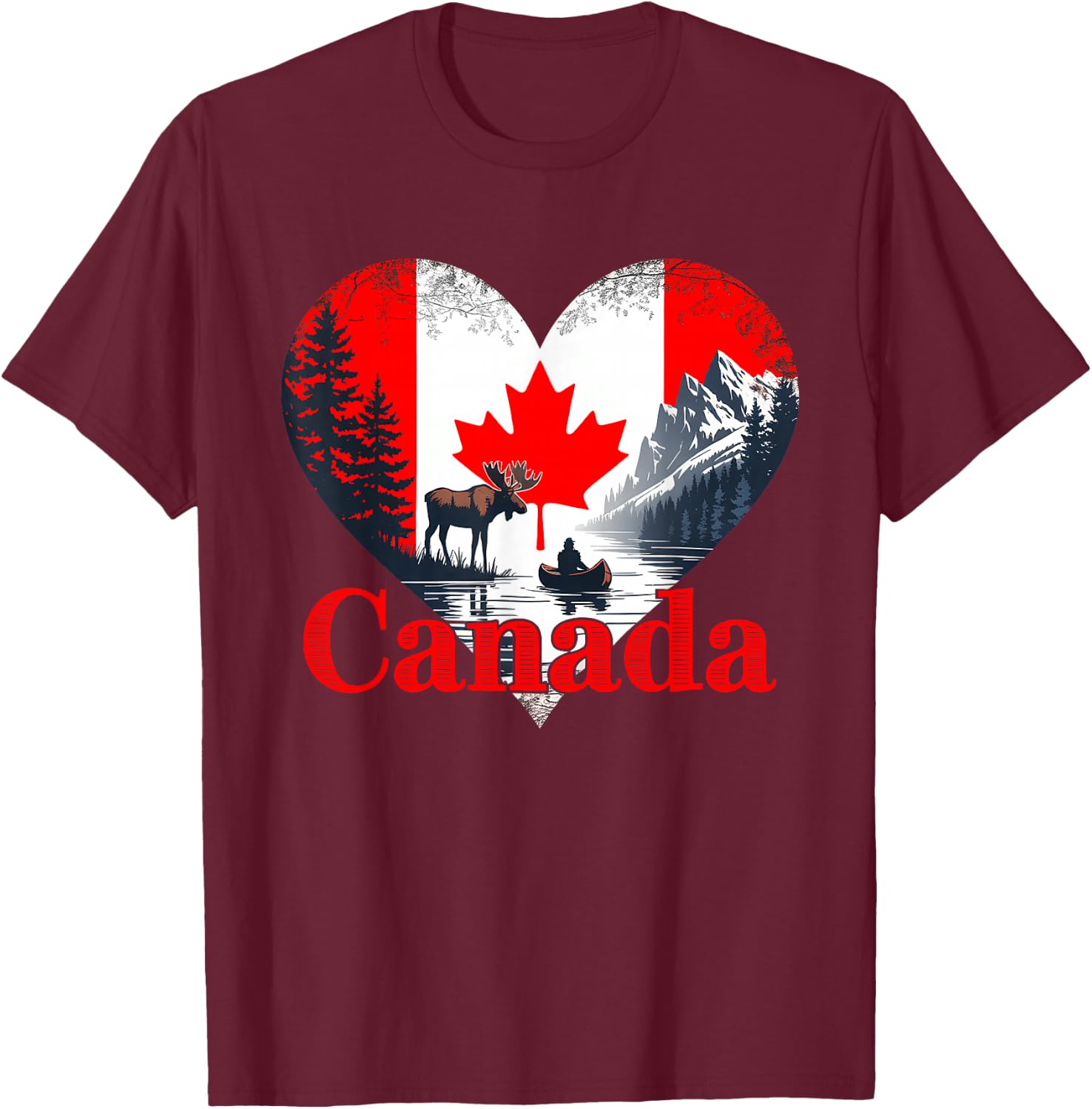 Canada Day Wilderness Heart Outdoor Maple Leaf Canadian T-Shirt - T-Shirt | Maroon