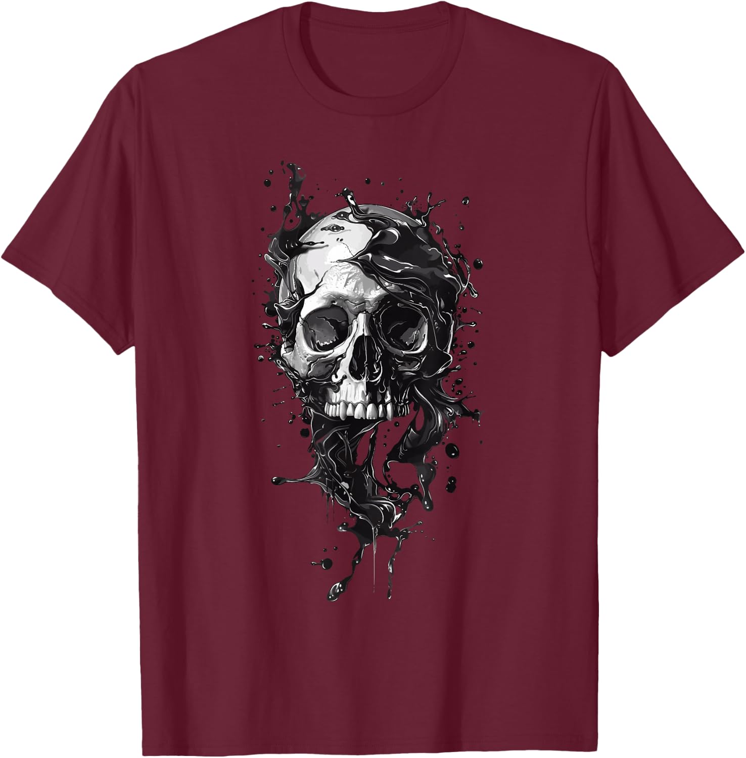 Liquid Skull, Flowy, Modern Rock Fun Black and White , grey, S T-Shirt - T-Shirt | Maroon