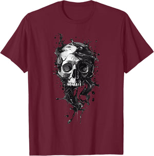 Liquid Skull, Flowy, Modern Rock Fun Black and White , grey, S T-Shirt - T-Shirt | Maroon